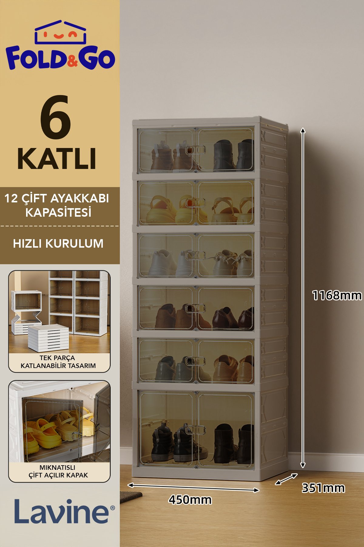 6 Katlı Portatif, Katlanabilir Ayakkabı Düzenleyici - Toprak