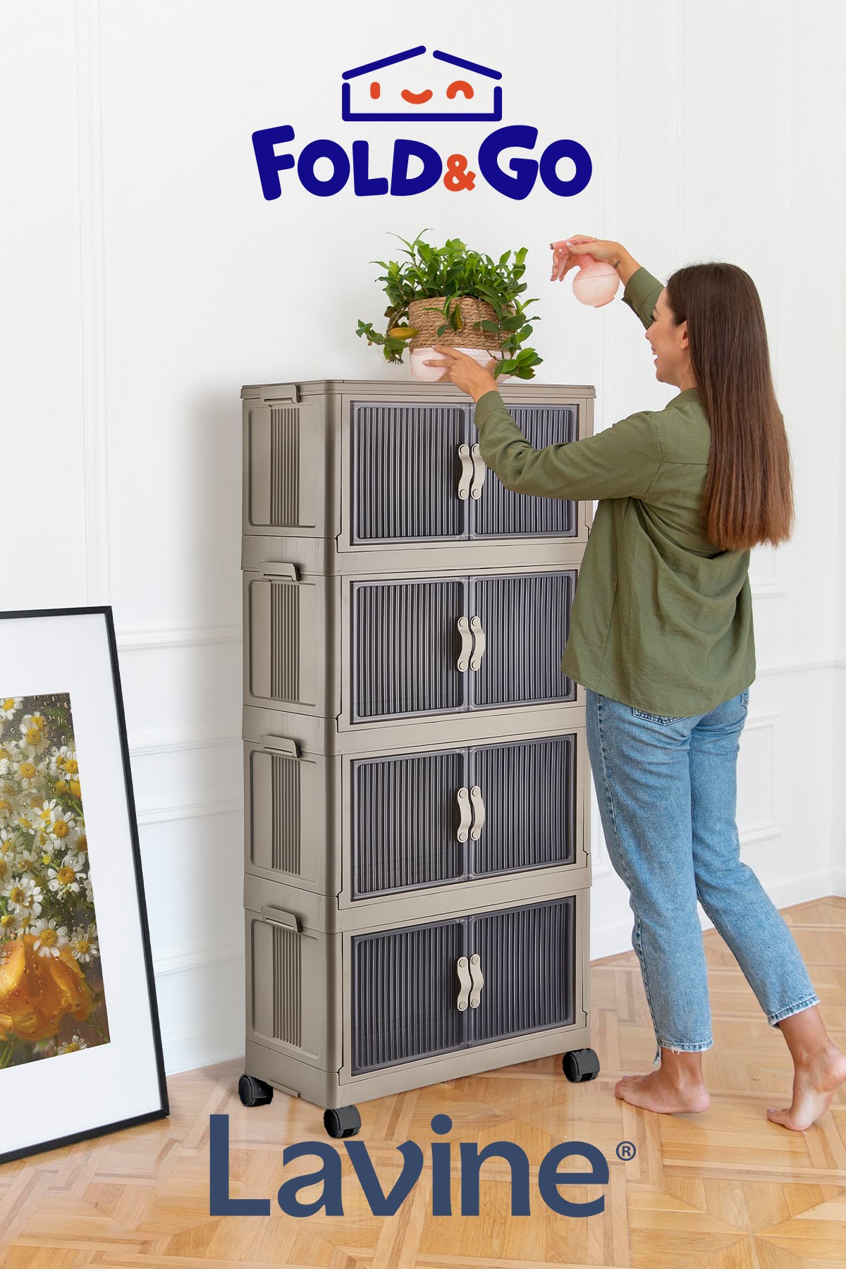 4'lü Portatif Organizer Dolap - Toprak