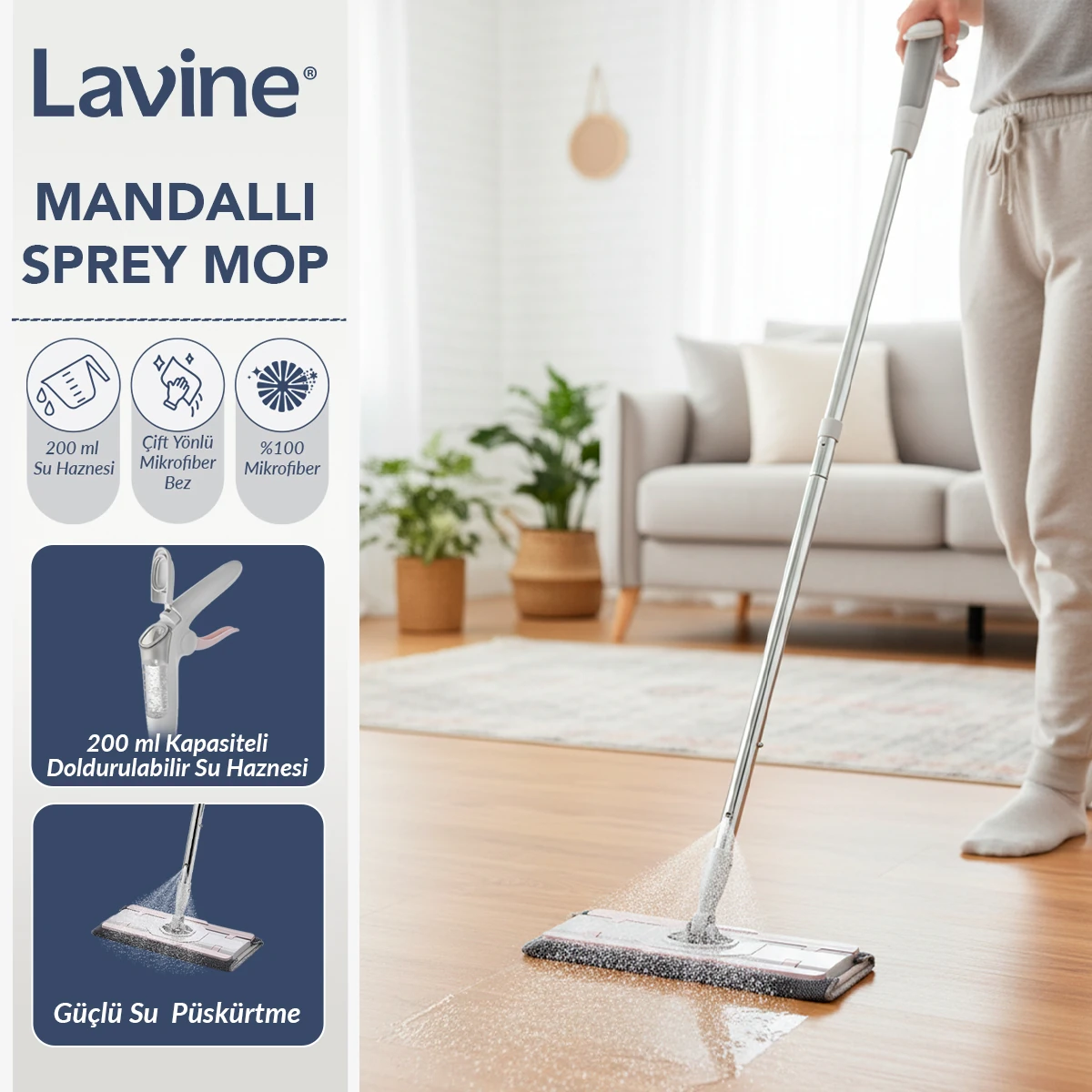 Lavine Mandallı Sprey Mop Temizlik Seti