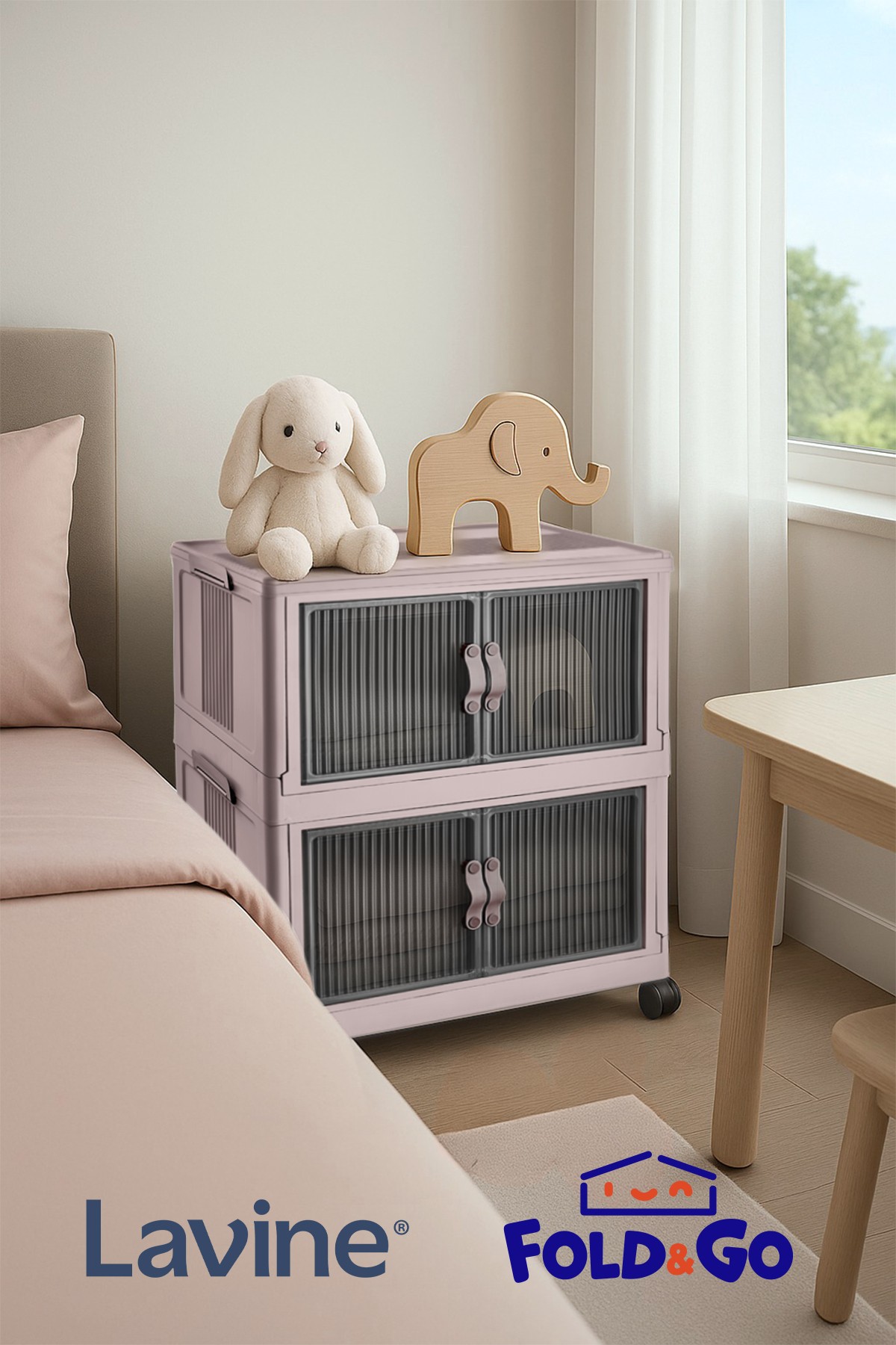2'li Portatif Organizer Dolap - Pudra Pembe