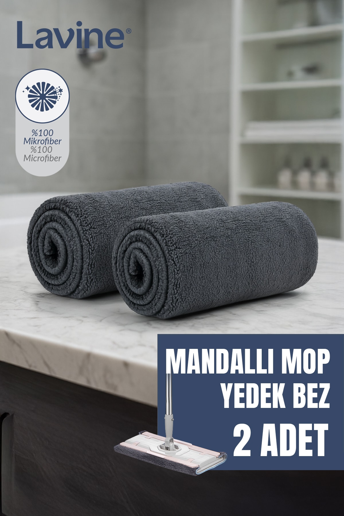  (2 Adet) Lavine Yengeç Mop Temizlik Seti Yedek Bezi Çift Mikrofiber Bez Premium Kalite