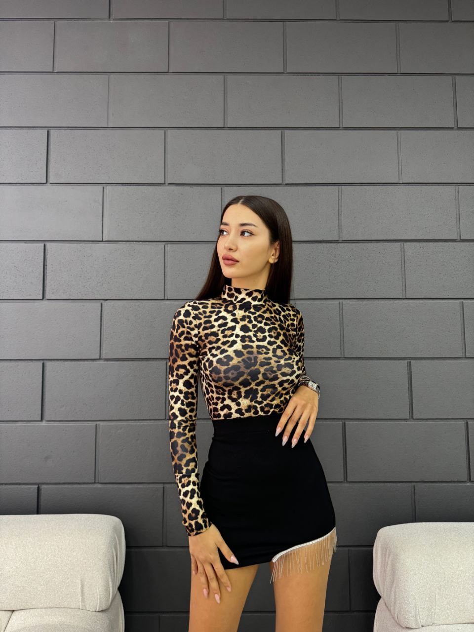 Leopar Desenli Dijital Baskılı Bluz - Açık Leopar