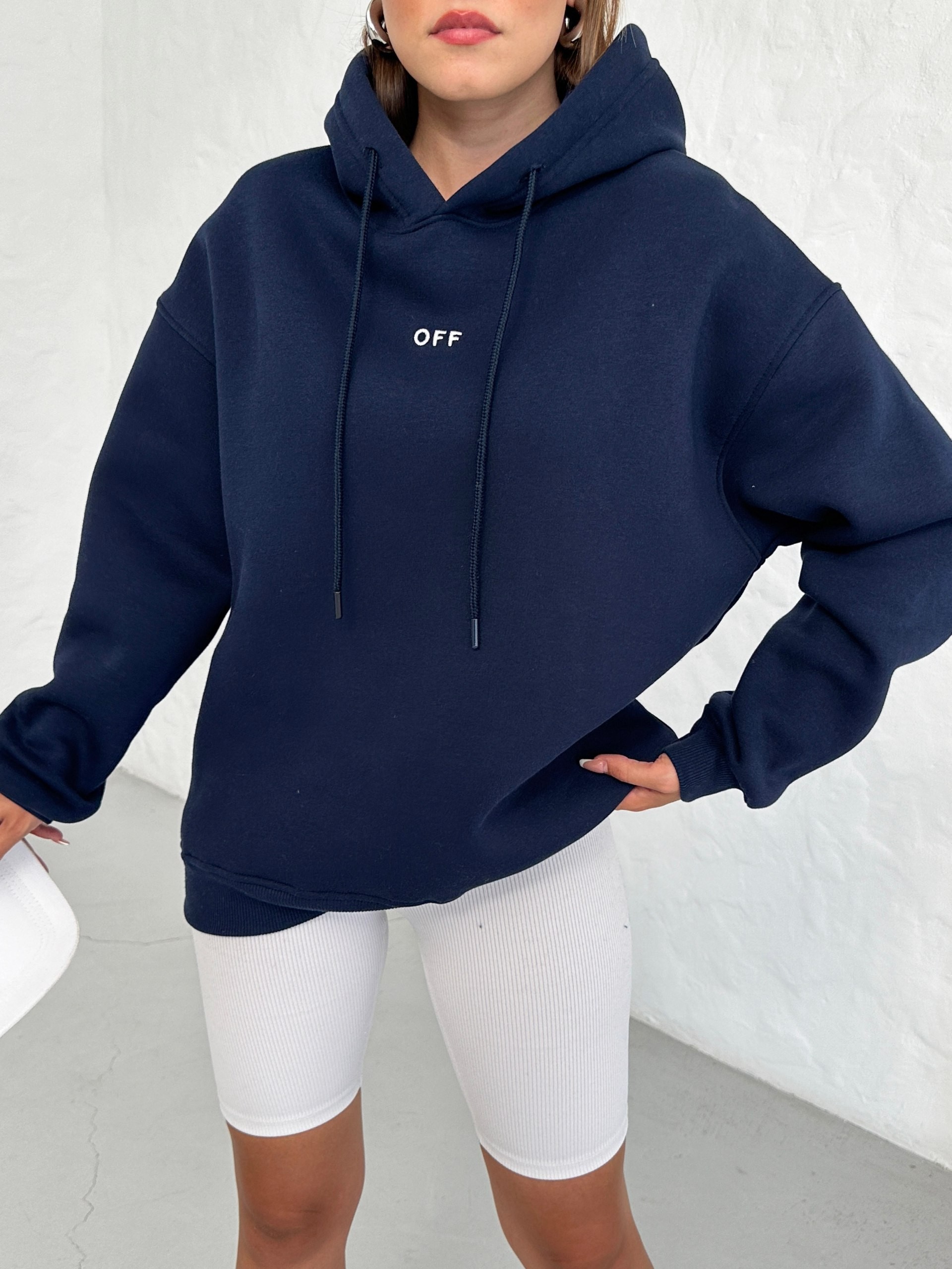 Kapüşonlu Nakışlı Oversize Sweatshirt - Lacivert