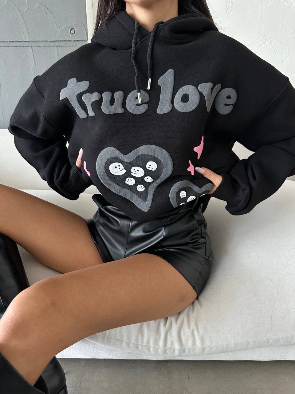 3 İplik Şardonlu True Love Baskılı Sweatshirt