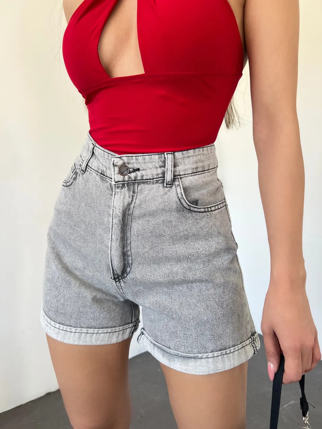 Duble Paça Yıkamalı Denim Şort