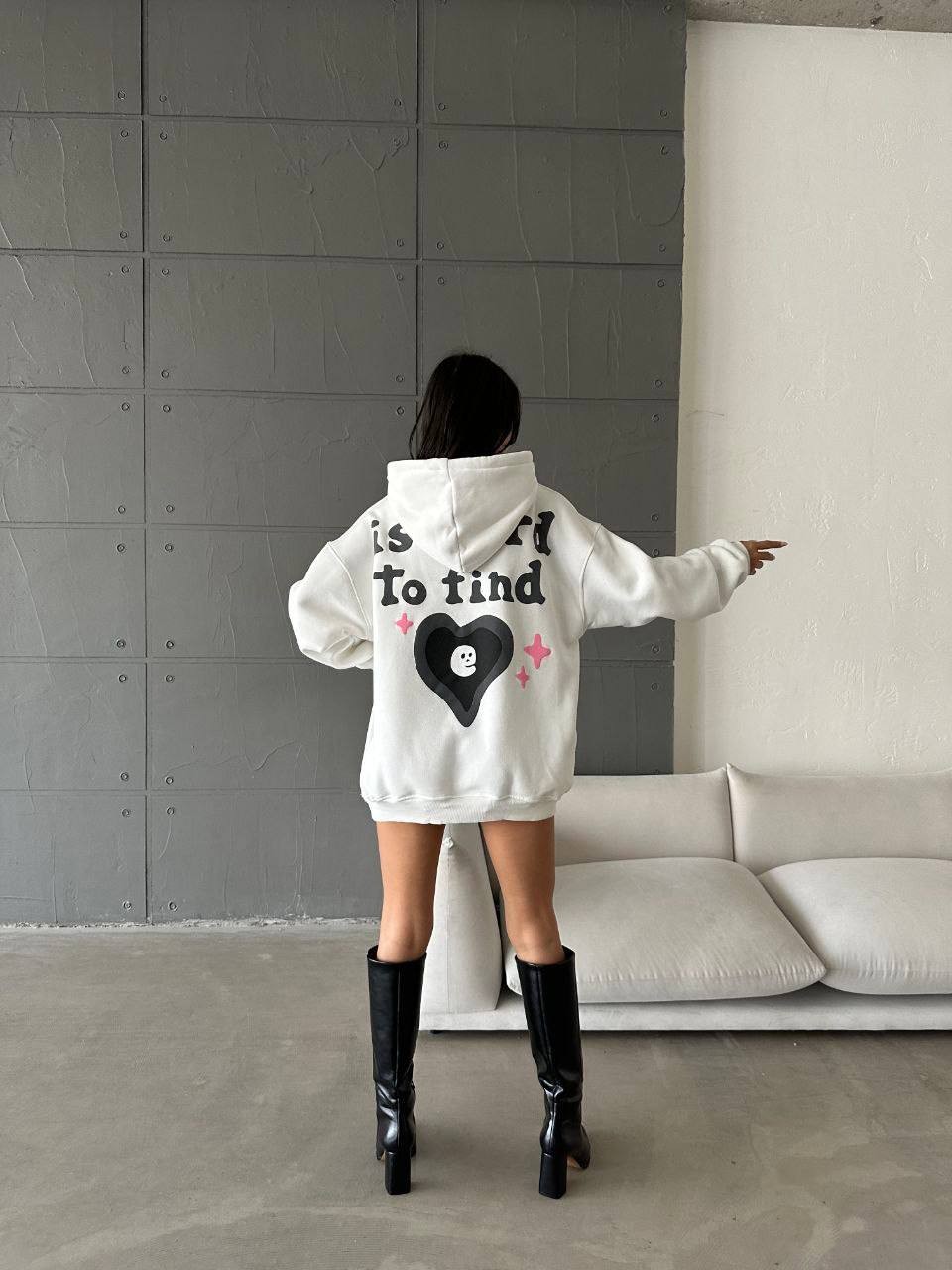 3 İplik Şardonlu True Love Baskılı Sweatshirt - Beyaz