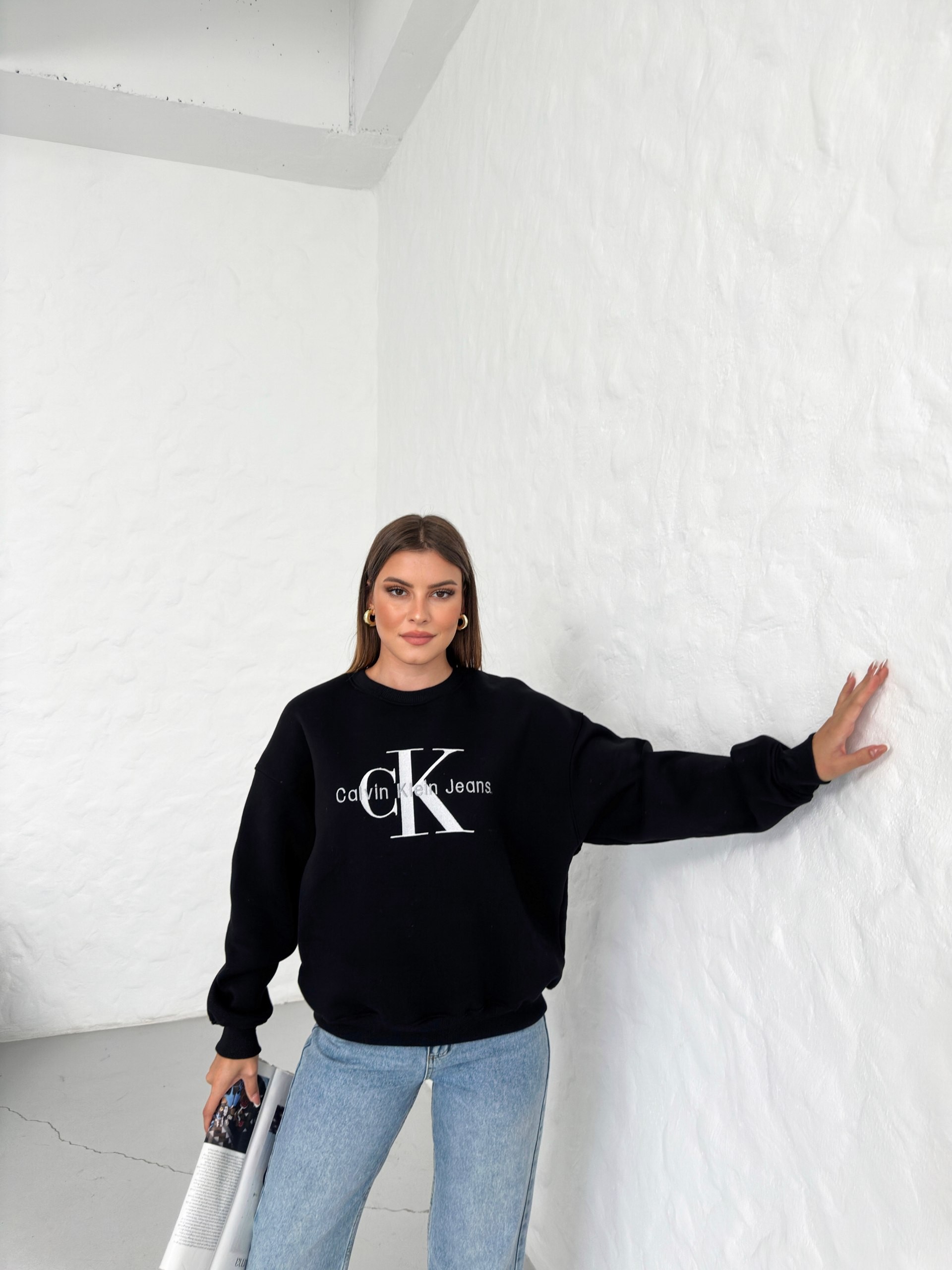 Bisiklet Yaka Oversize Sweatshirt - Siyah