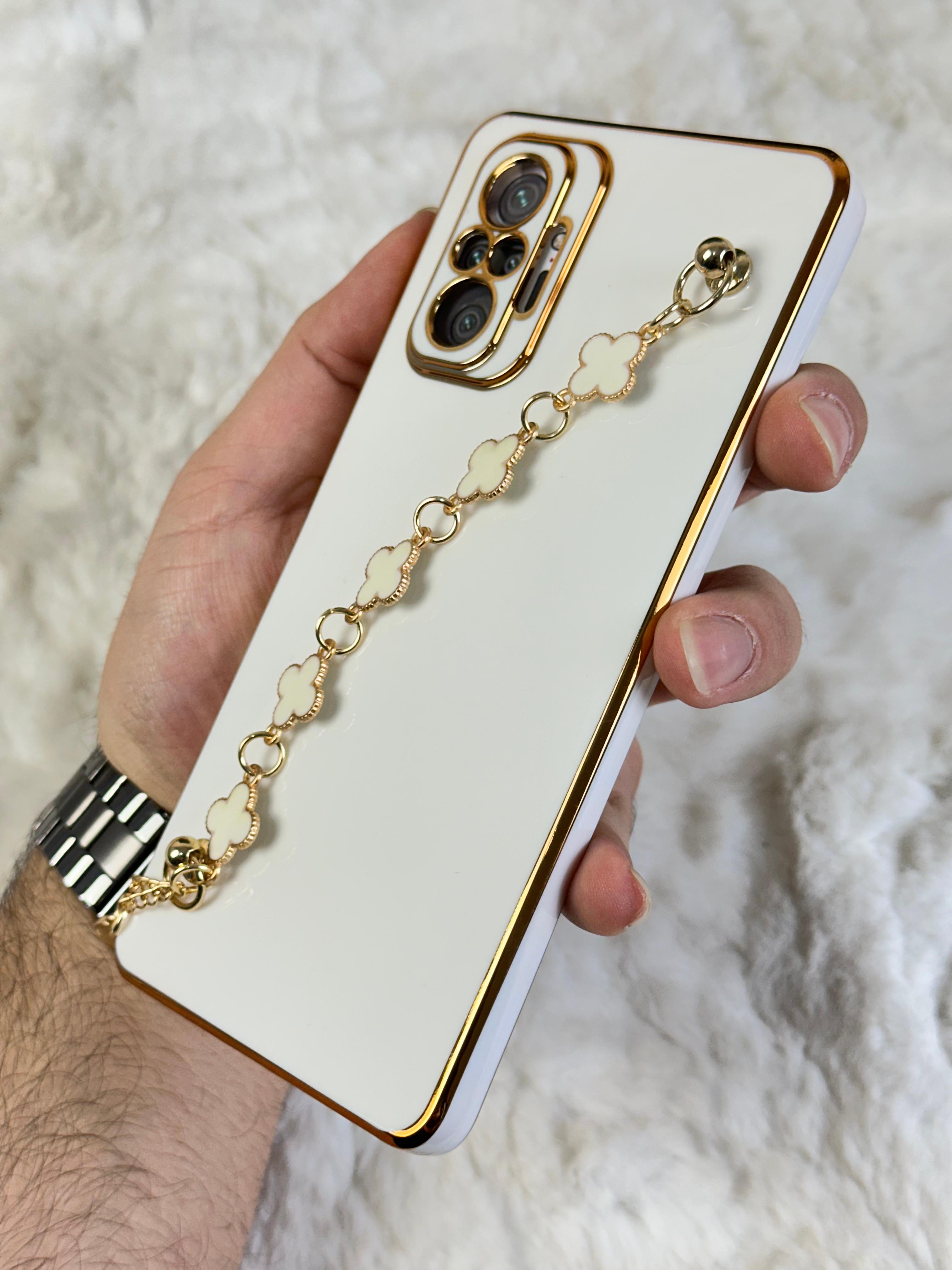 Xiaomi Redmi Note 10 Pro Gold Kenarlı Parlak Kamera Korumalı Elçek Kılıf - Beyaz