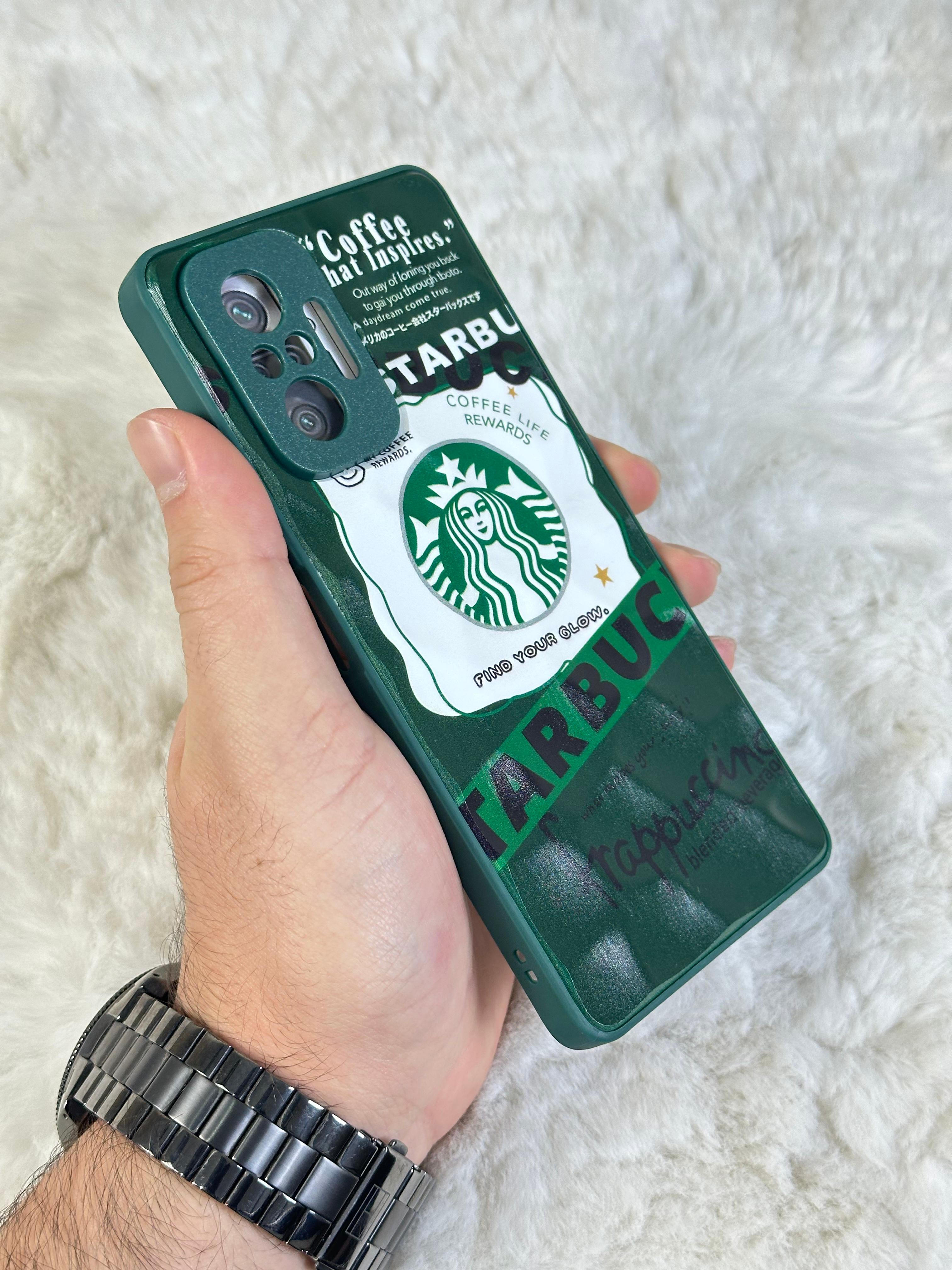 Xiaomi Note 10 Pro uyumlu Arkası Sert Kapaklı Yanları Silikonlu Starbucks-Nike Kılıf  - yeşil star