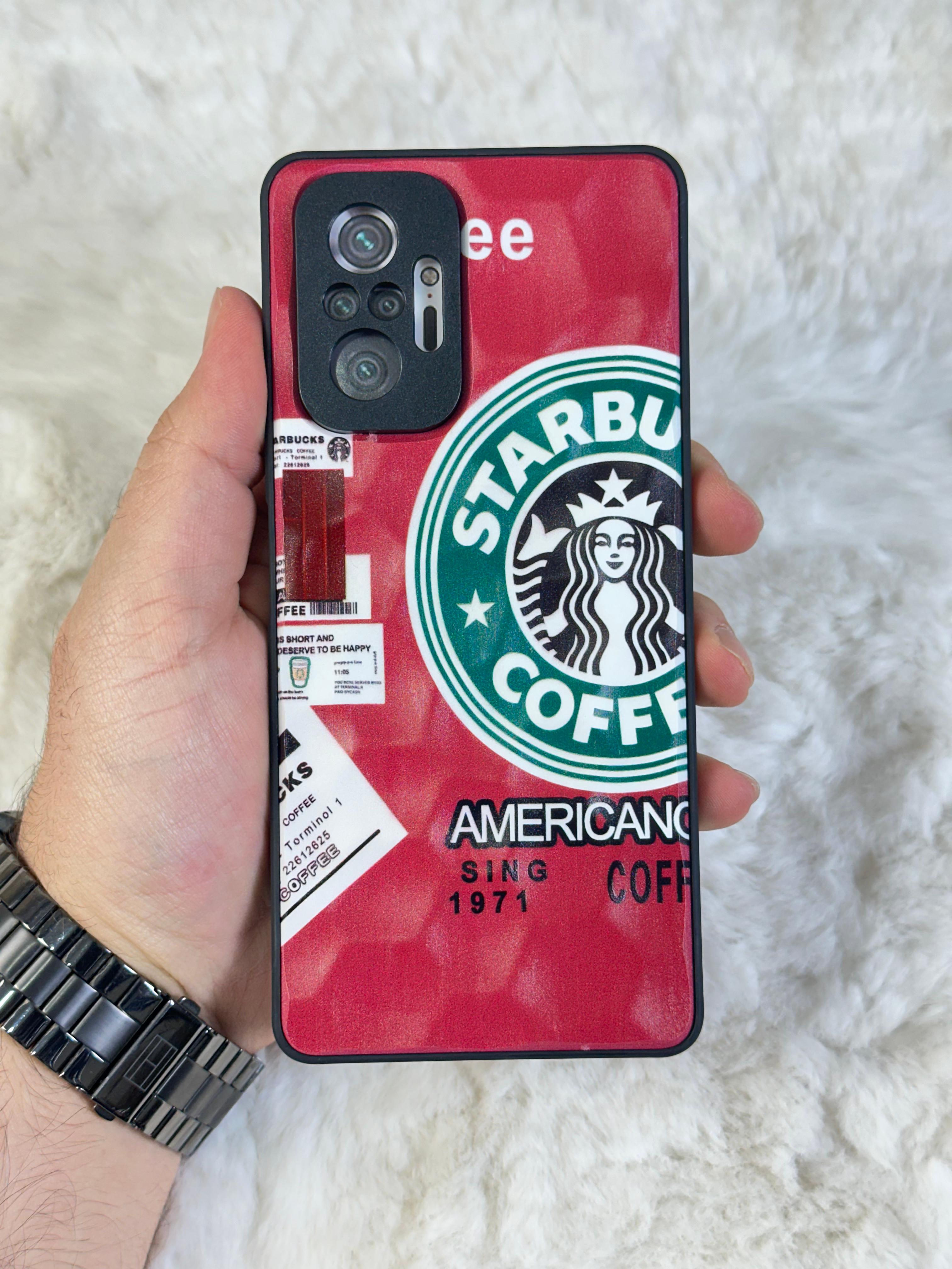 Xiaomi Note 10 Pro uyumlu Arkası Sert Kapaklı Yanları Silikonlu Starbucks-Nike Kılıf  - kırmızı star