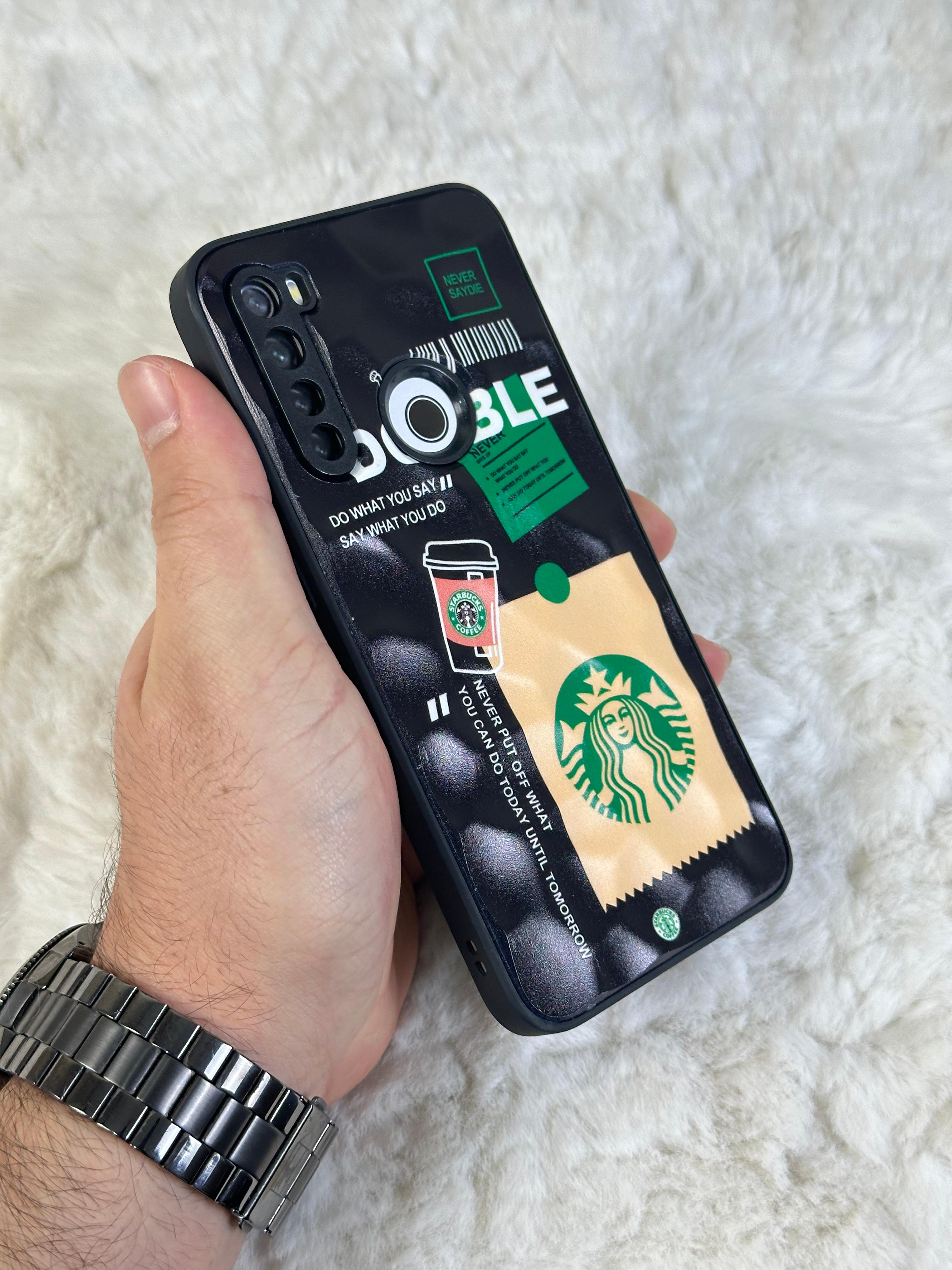 Xiaomi Note 8 uyumlu Arkası Sert Kapaklı Yanları Silikonlu Starbucks-Nike Kılıf  - double star