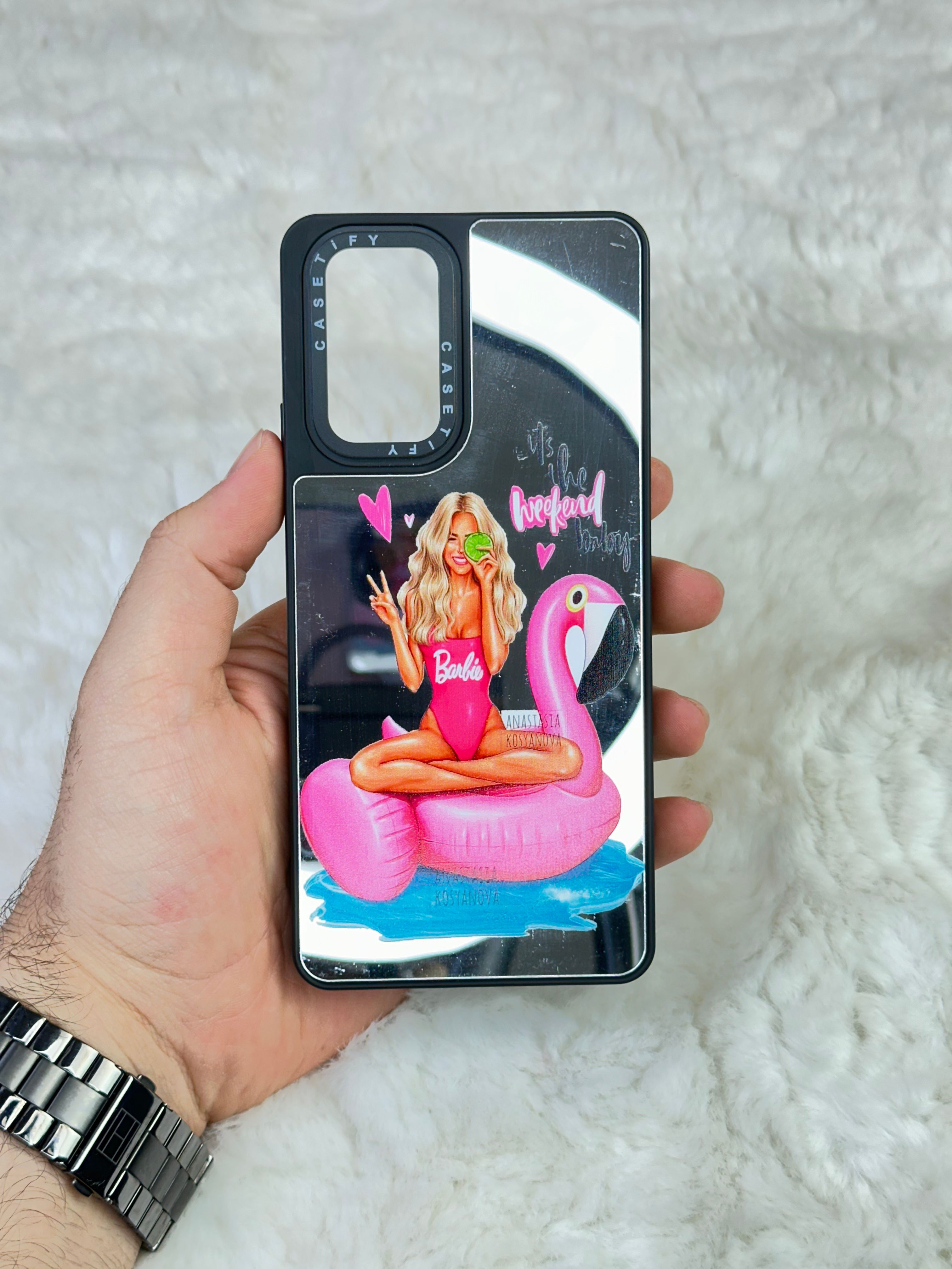 Xiaomi Note 11 Pro Barbie Desenli Sert Kapaklı Aynalı Kılıf 