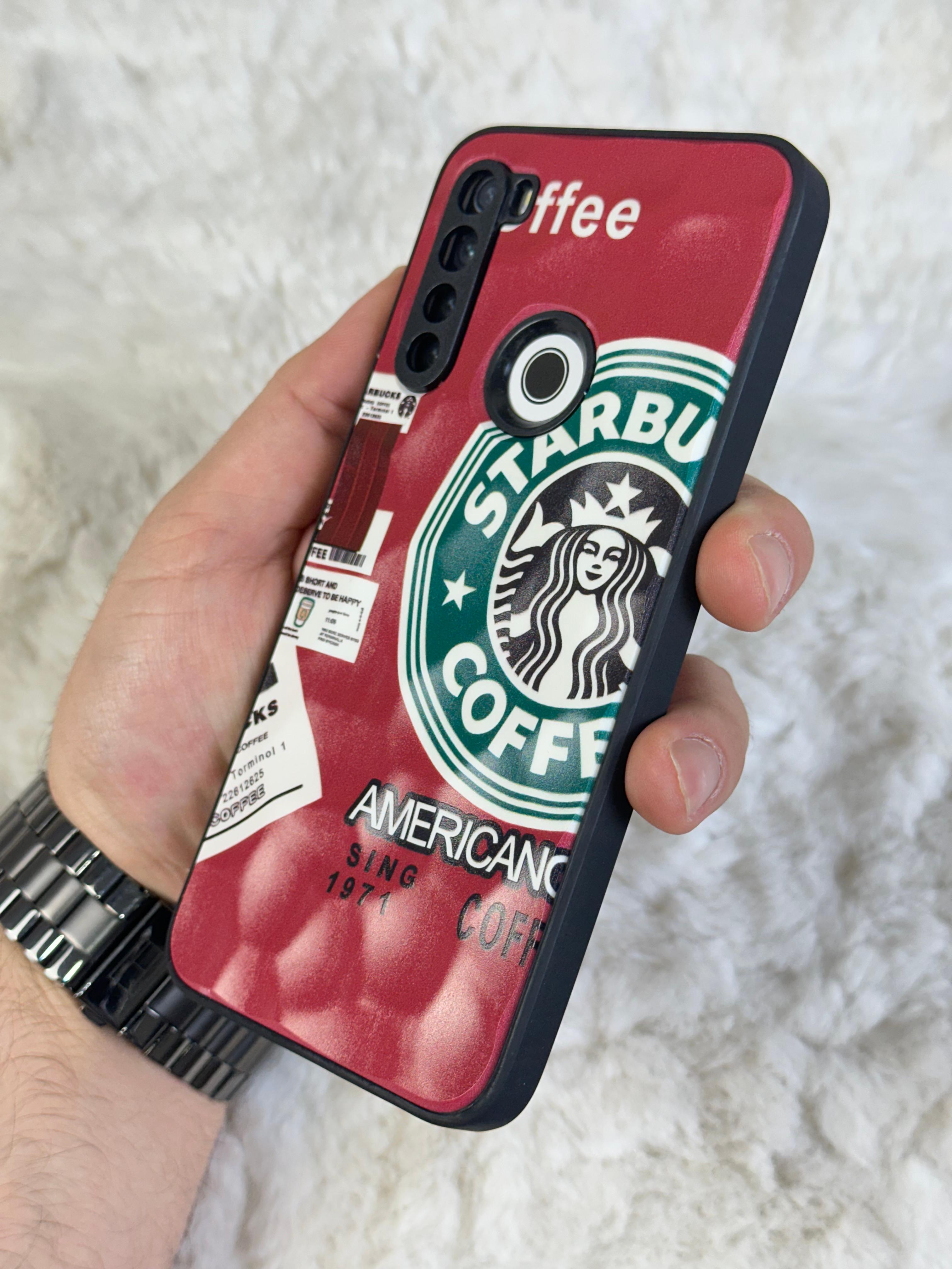 Xiaomi Note 8 uyumlu Arkası Sert Kapaklı Yanları Silikonlu Starbucks-Nike Kılıf  - kırmızı star