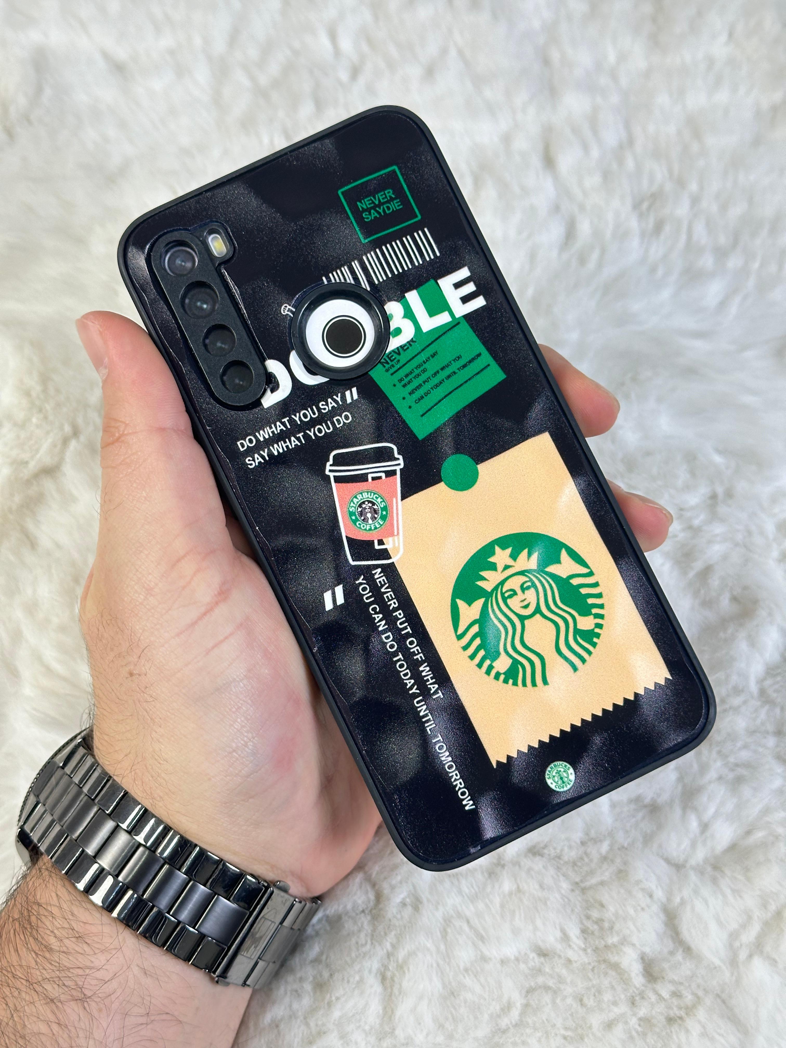 Xiaomi Note 8 uyumlu Arkası Sert Kapaklı Yanları Silikonlu Starbucks-Nike Kılıf  - double star