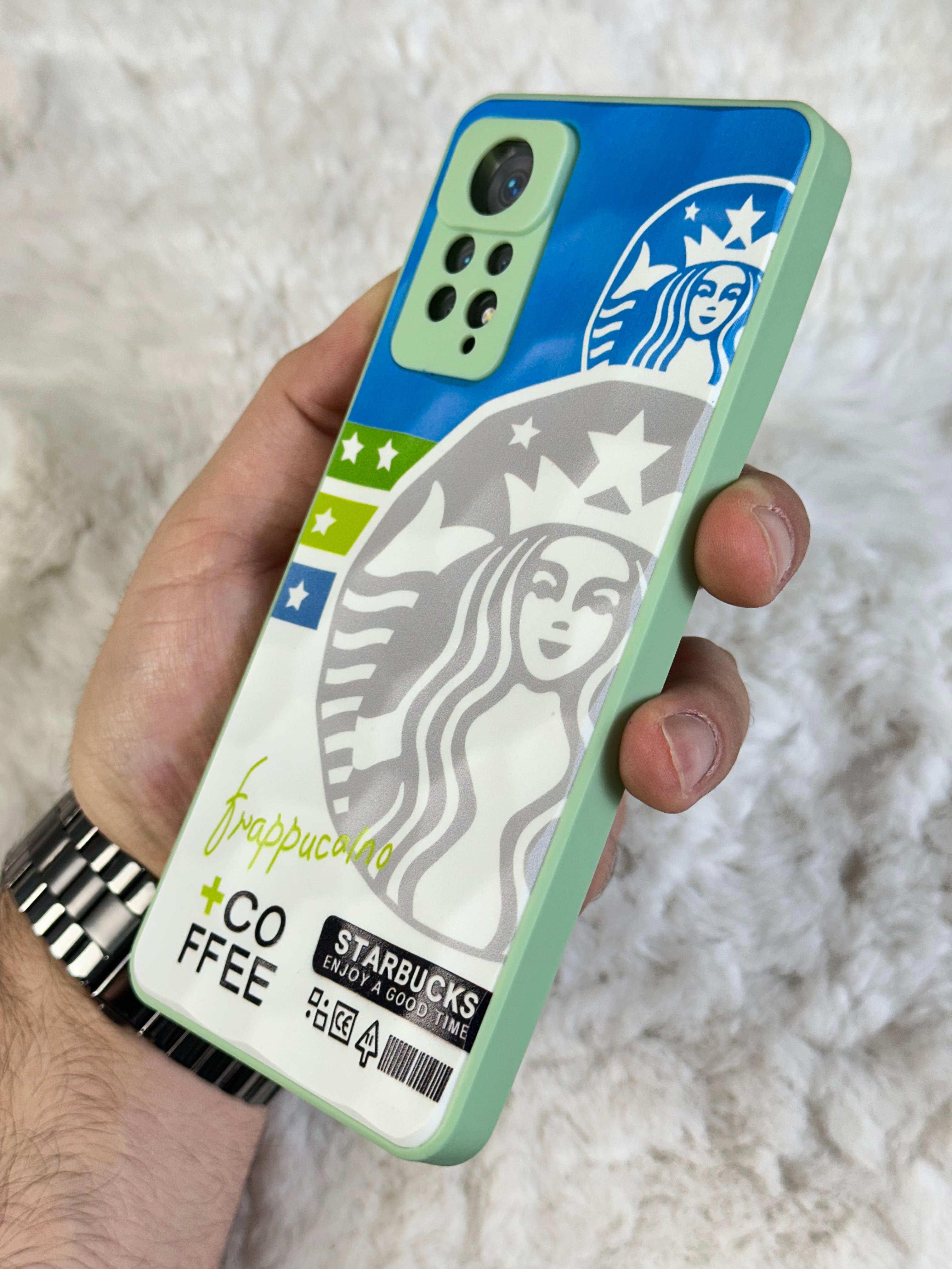 Xiaomi Note 11 Pro uyumlu Arkası Sert Kapaklı Yanları Silikonlu Starbucks-Nike Kılıf  - mavi beyaz star