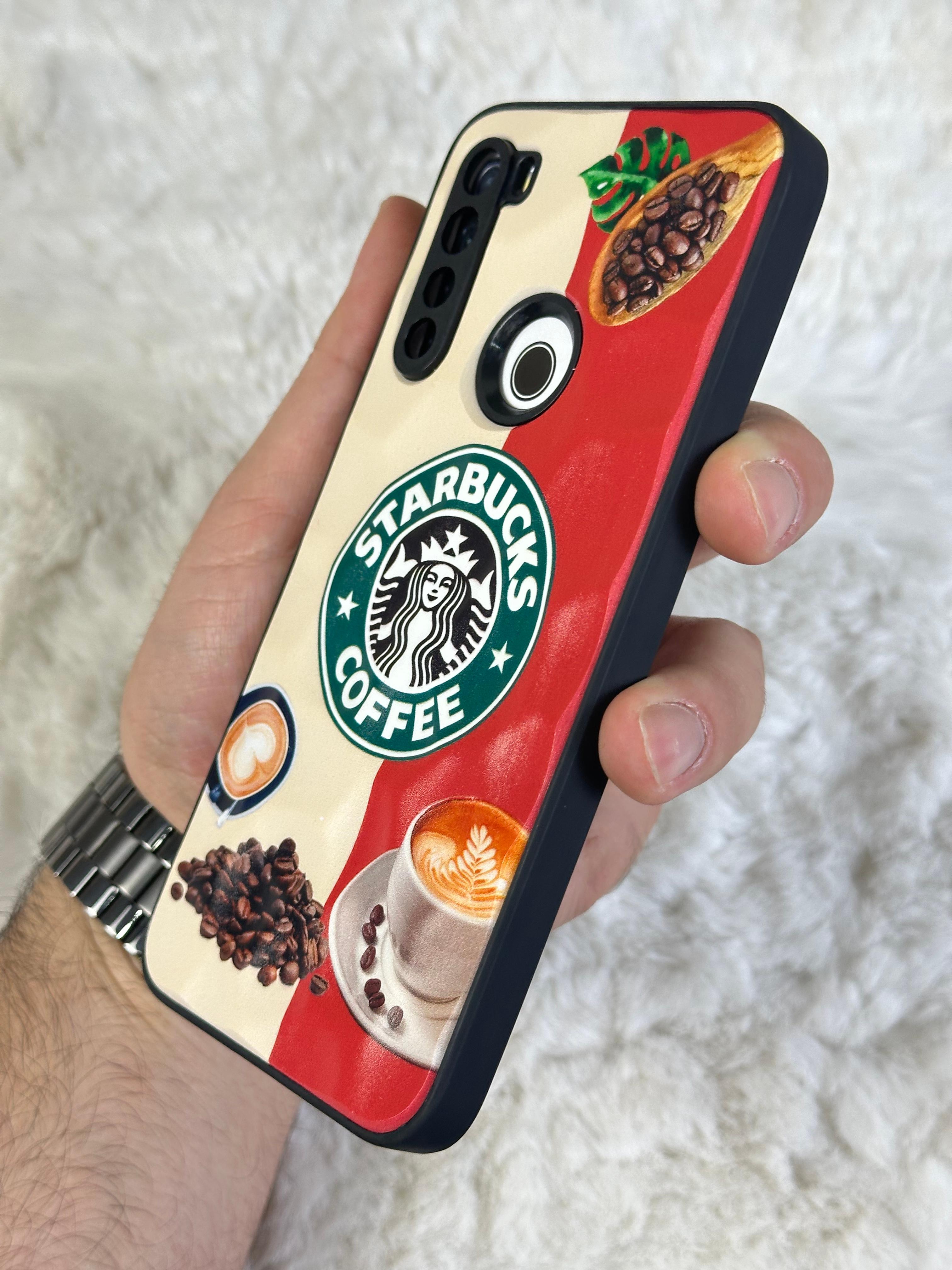 Xiaomi Note 8 uyumlu Arkası Sert Kapaklı Yanları Silikonlu Starbucks-Nike Kılıf  - beyaz kırmızı star