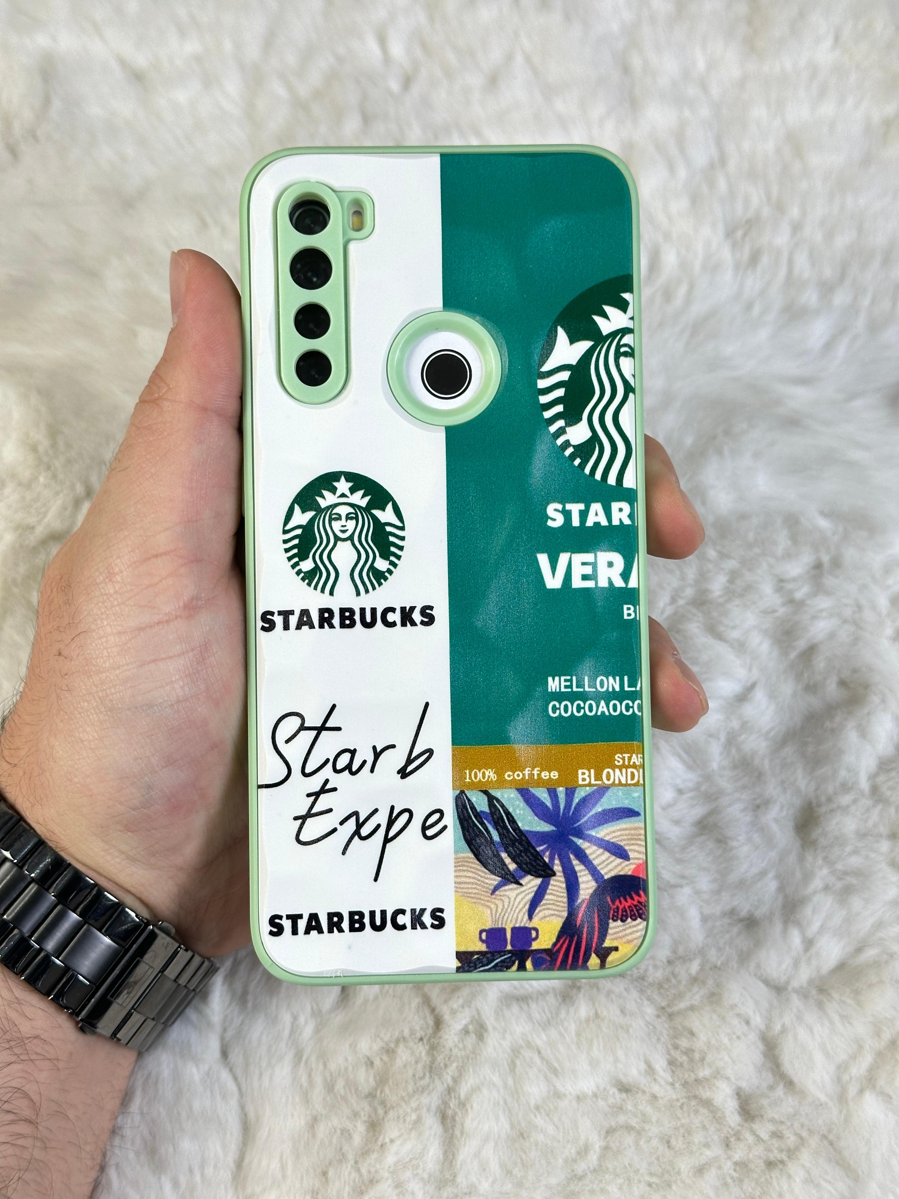 Xiaomi Note 8 uyumlu Arkası Sert Kapaklı Yanları Silikonlu Starbucks-Nike Kılıf  - beyaz yeşil star