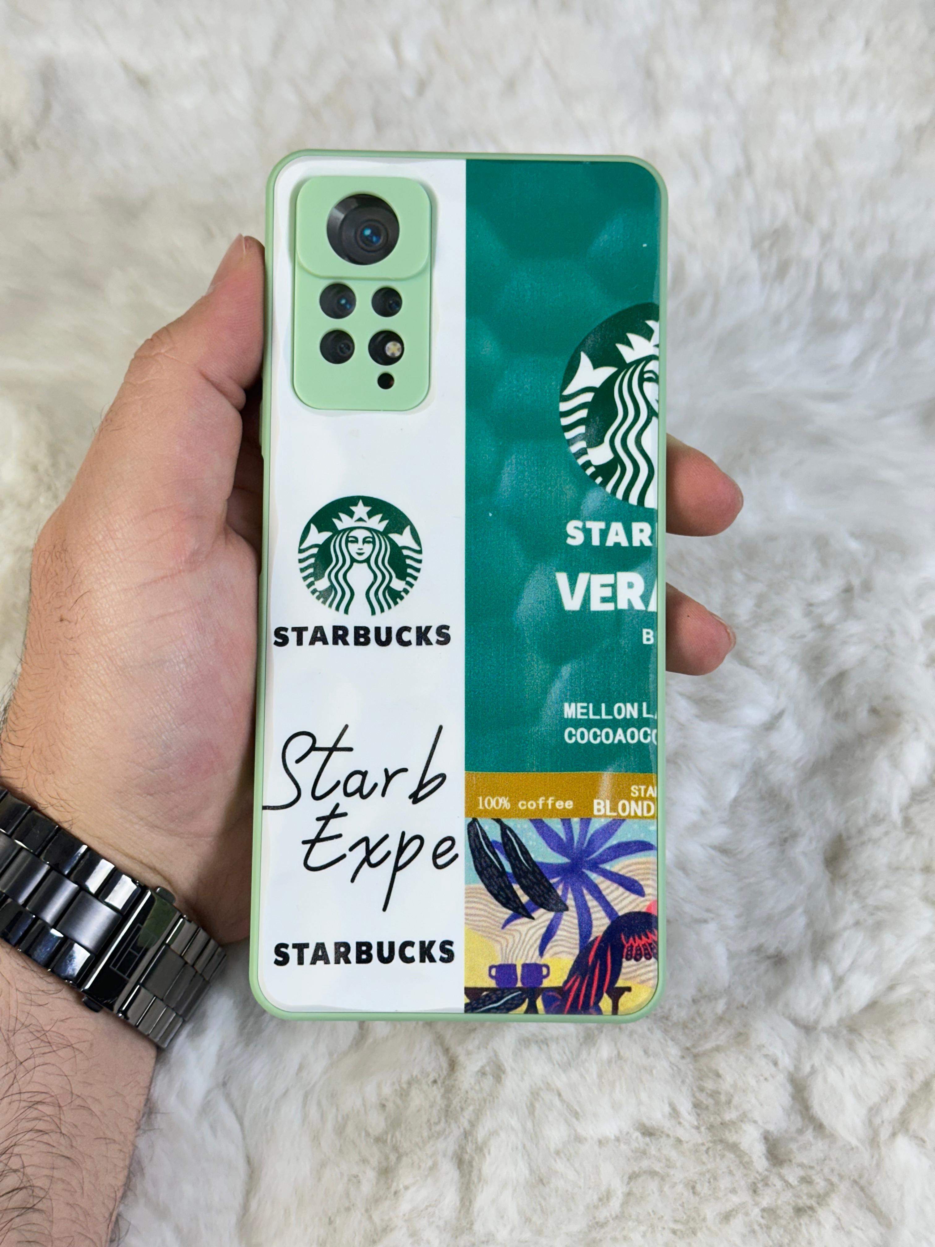 Xiaomi Note 11 Pro uyumlu Arkası Sert Kapaklı Yanları Silikonlu Starbucks-Nike Kılıf  - beyaz yeşil star