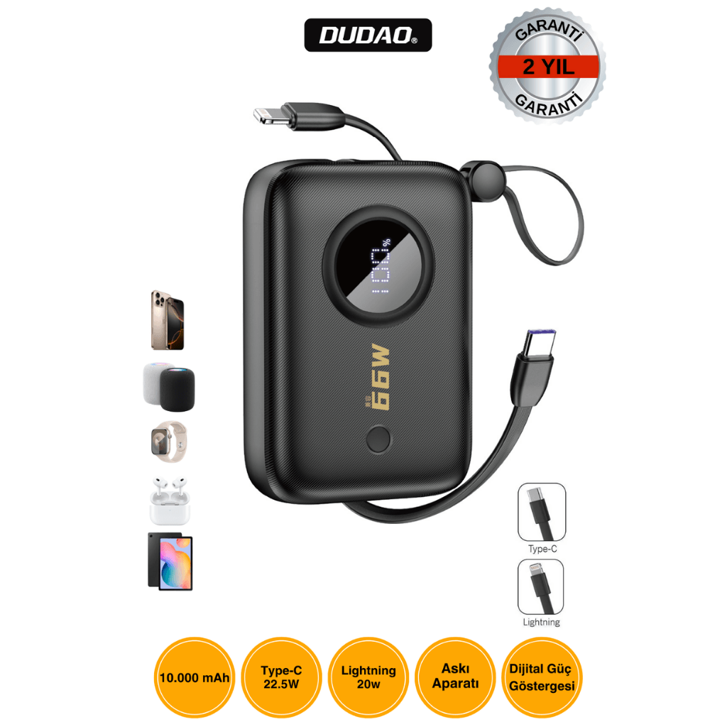 DUDAO K14 10.000mAh Batarya 66W Hızlı Şarj Siyah