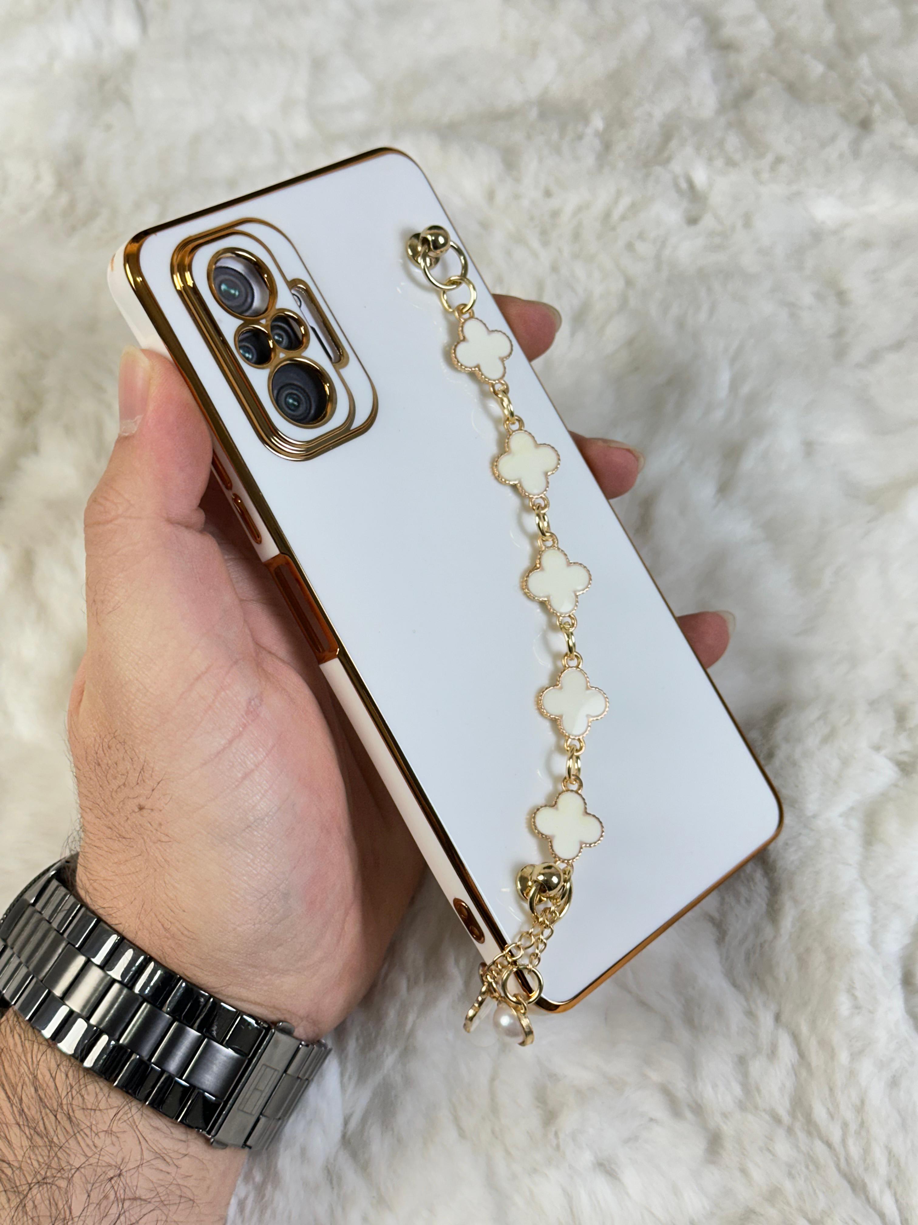 Xiaomi Redmi Note 10 Pro Gold Kenarlı Parlak Kamera Korumalı Elçek Kılıf - Beyaz