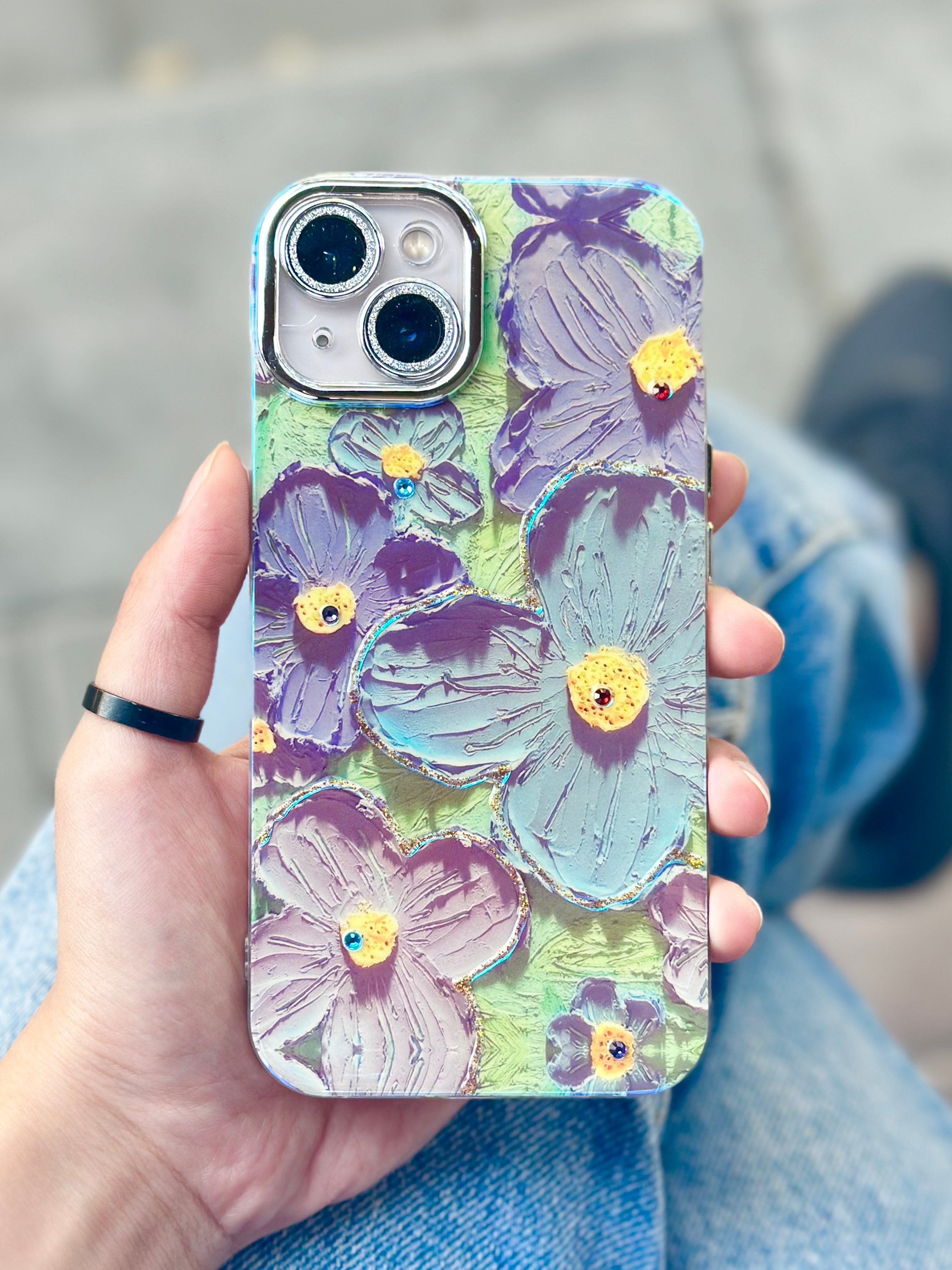 iPhone 15 Çiçek Desenli Lens Koruyuculu Paint Kılıfı  - No 1