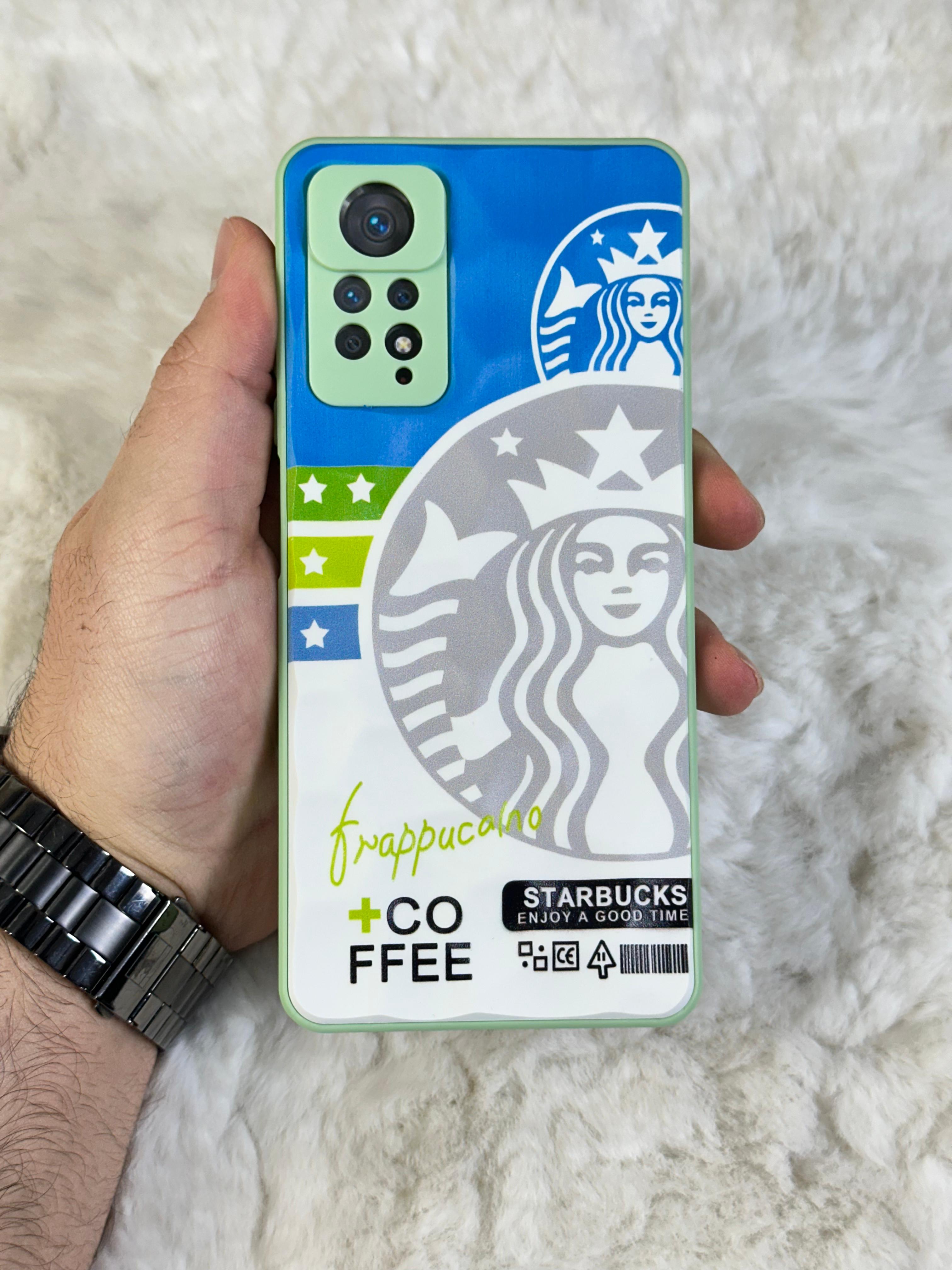 Xiaomi Note 11 Pro uyumlu Arkası Sert Kapaklı Yanları Silikonlu Starbucks-Nike Kılıf  - mavi beyaz star