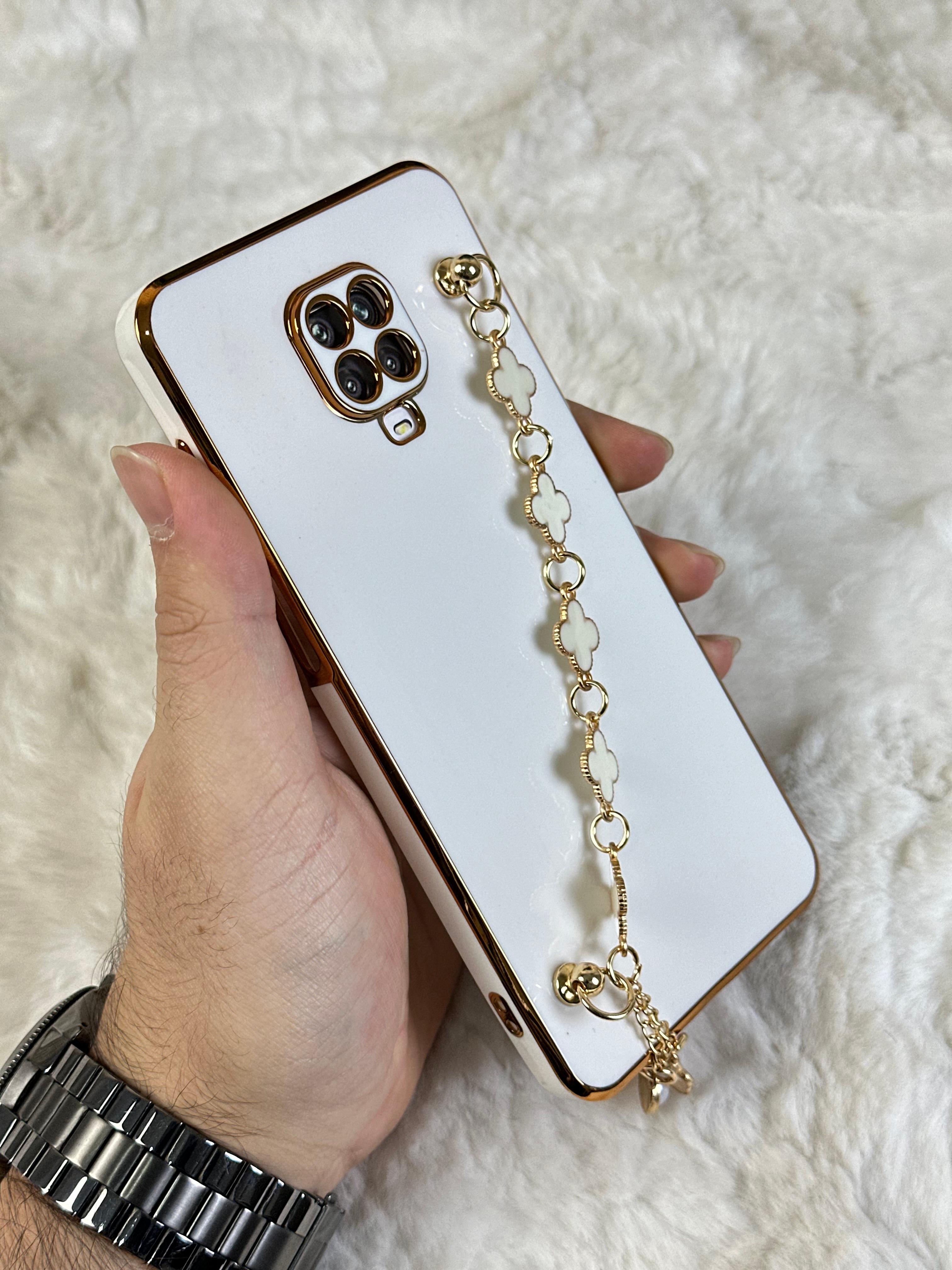 Xiaomi Redmi Note 9 Pro Gold Kenarlı Parlak Kamera Korumalı Elçek Kılıf - Beyaz