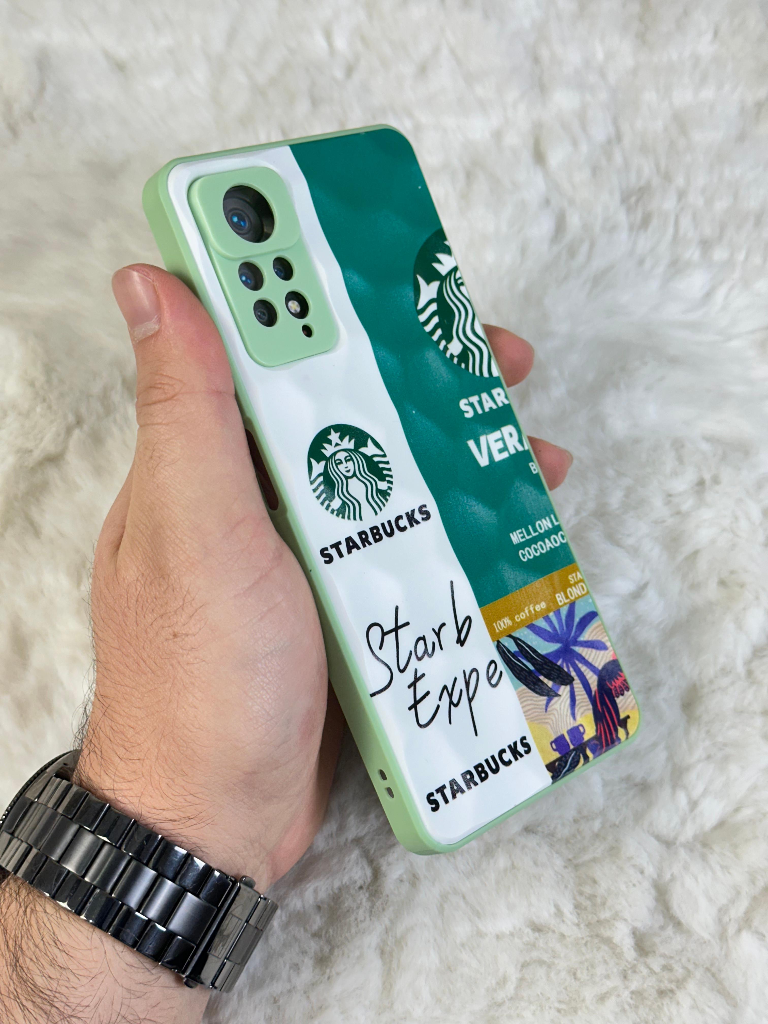 Xiaomi Note 11 Pro uyumlu Arkası Sert Kapaklı Yanları Silikonlu Starbucks-Nike Kılıf  - beyaz yeşil star