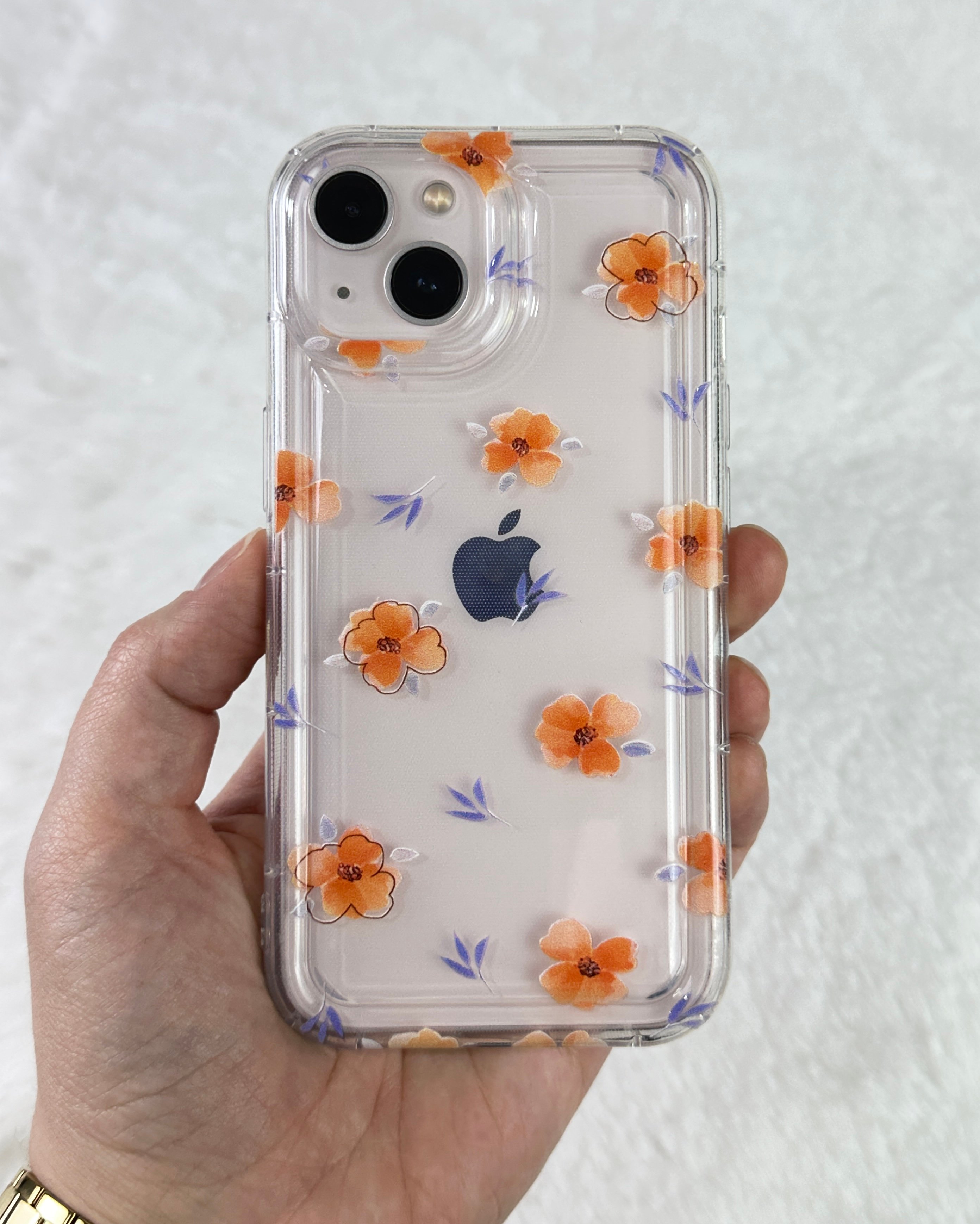 iPhone 14 Şeffaf Çiçek Desenli Kamera Korumalı Manolya Kılıf