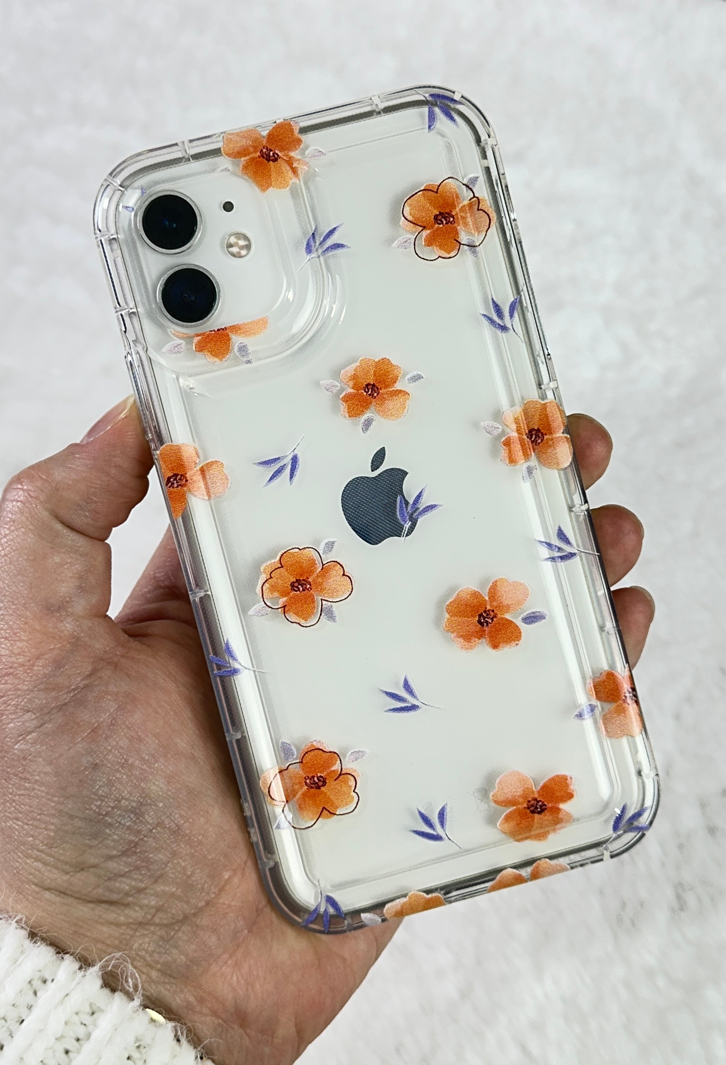 iPhone 12 Şeffaf Çiçek Desenli Kamera Korumalı Manolya Kılıf