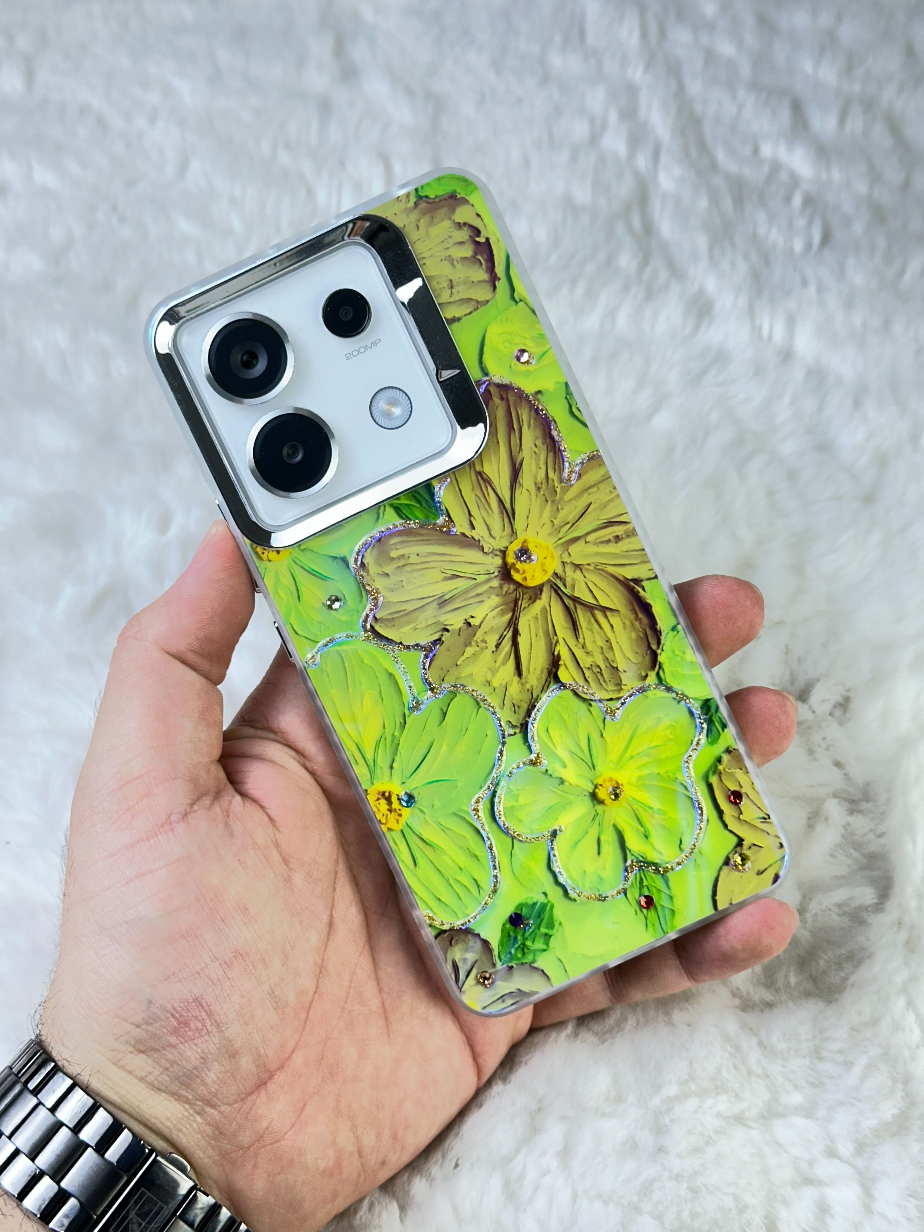 Xiaomi Redmi Note 13 Pro 5G Parlak Çiçekli Taşlı Desenli Paint Kılıf