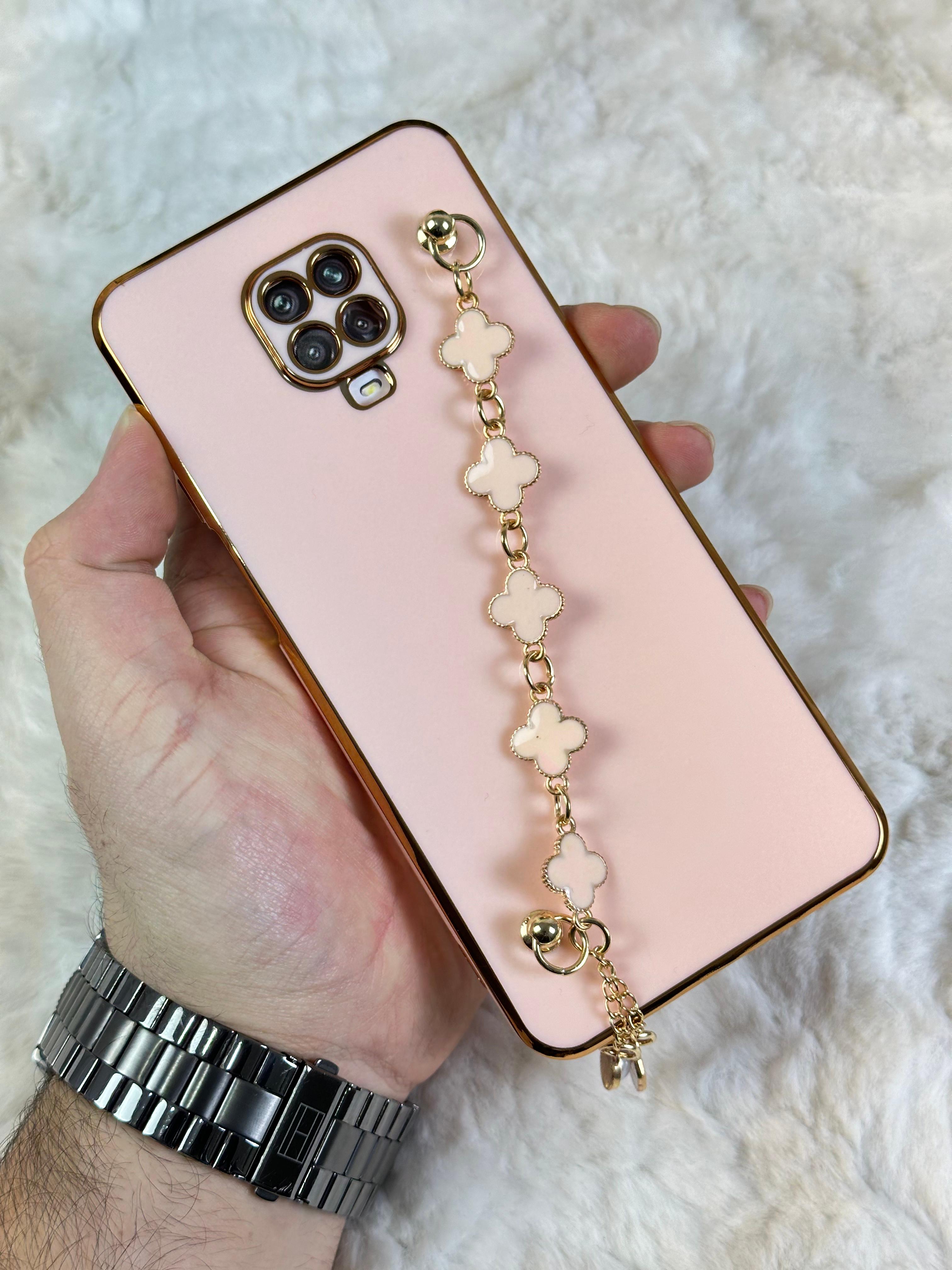 Xiaomi Redmi Note 9 Pro Gold Kenarlı Parlak Kamera Korumalı Elçek Kılıf - Pudra