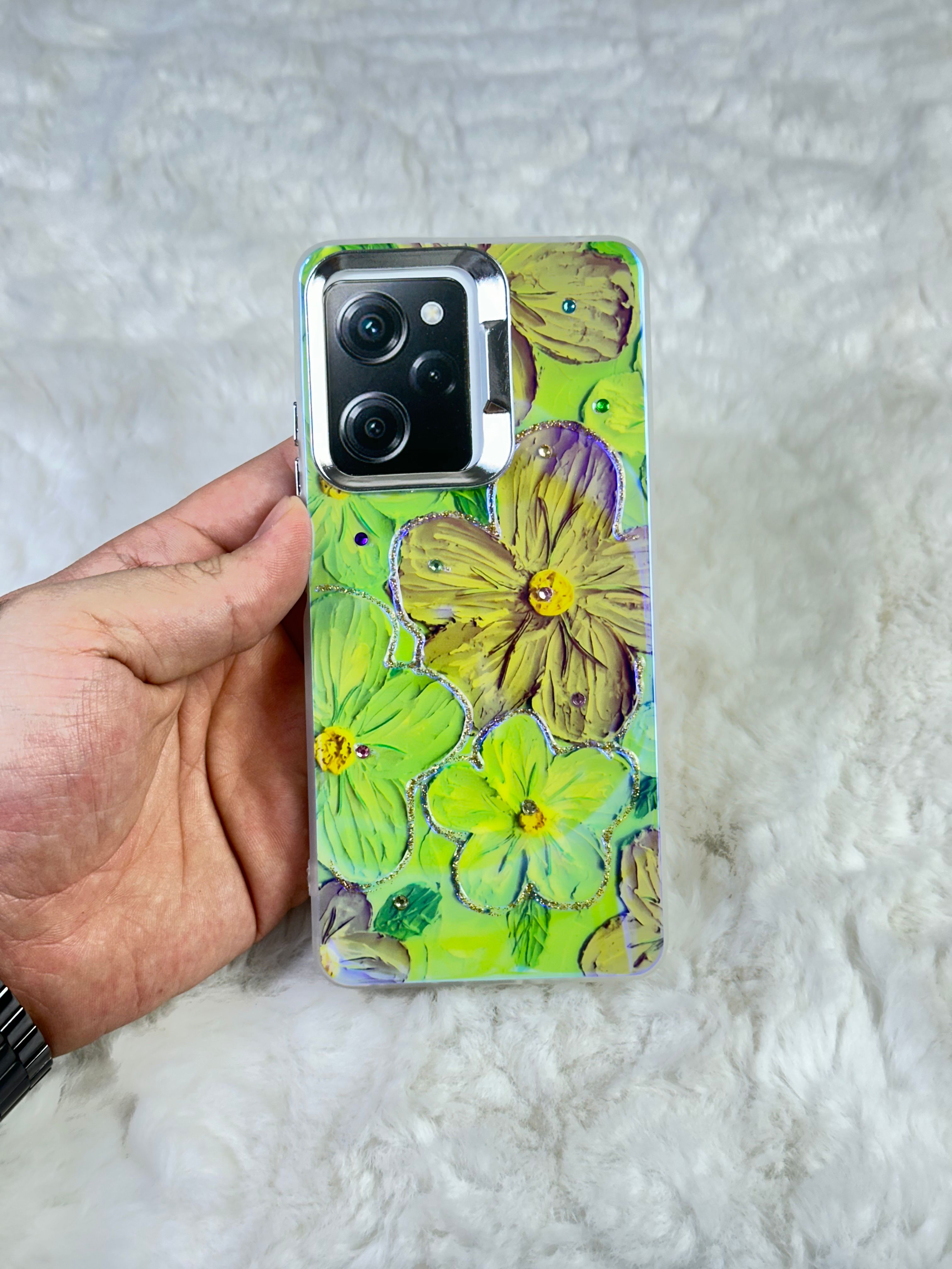 Xiaomi Redmi Note 12 Pro 5G Parlak Çiçekli Taşlı Desenli Paint Kılıf