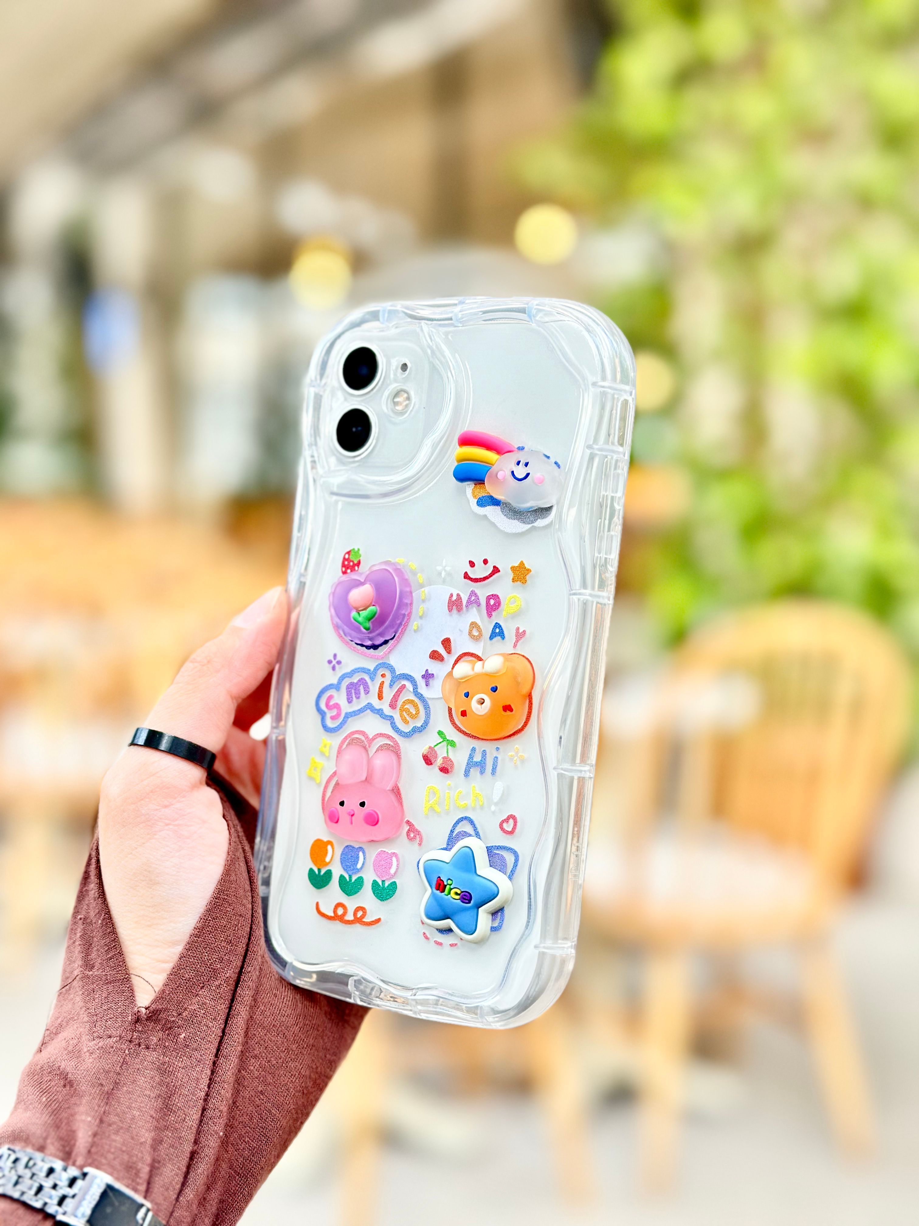 iPhone 11 3D Hayvan ve Gökkuşağı Figürlü Şeffaf Lovely Telefon Kılıfı