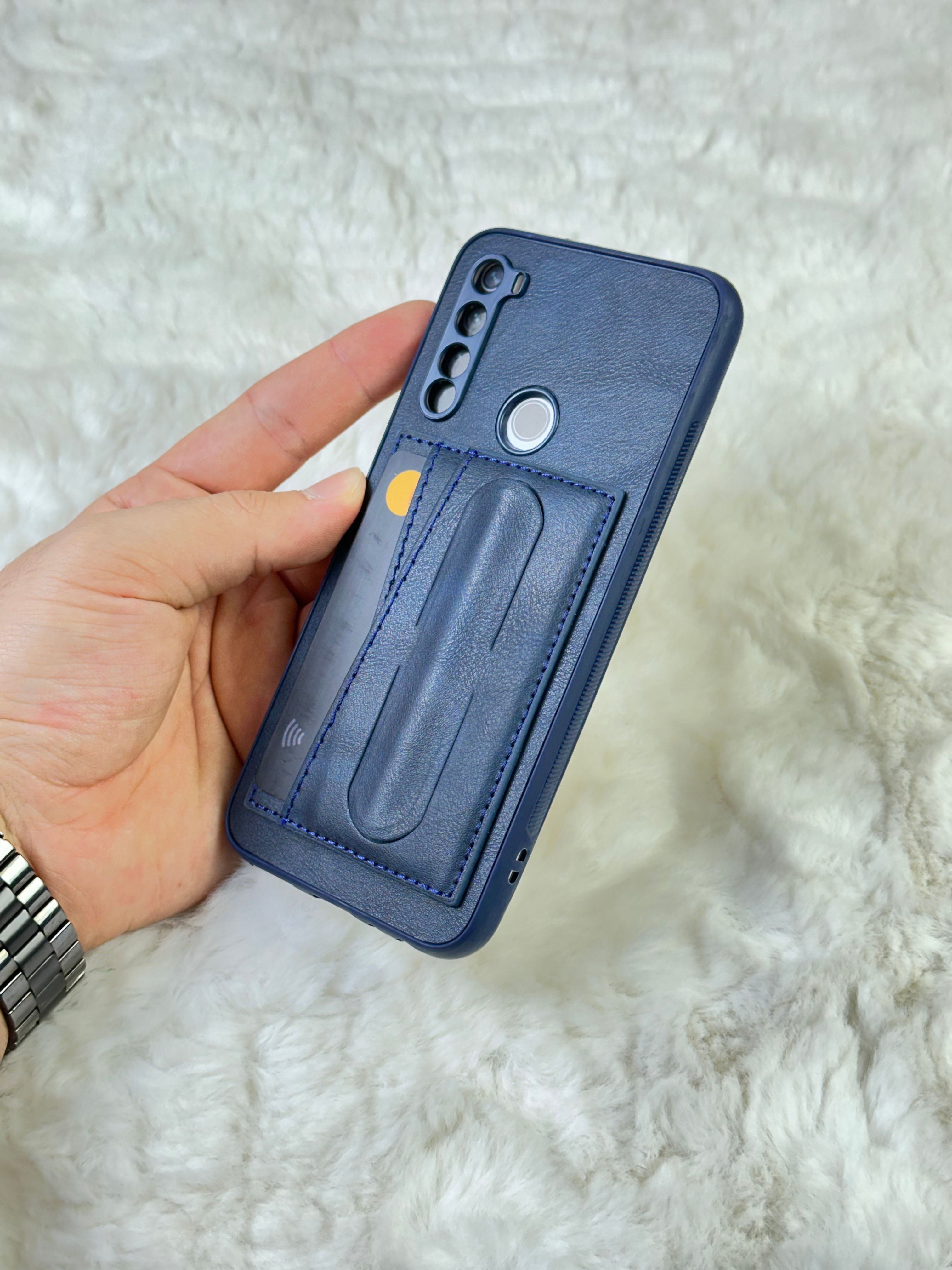 Xiaomi Note 8 Stand Olabilen Arkası Deri İçi Süet Deri Kartvizitli Kılıf  - Mavi