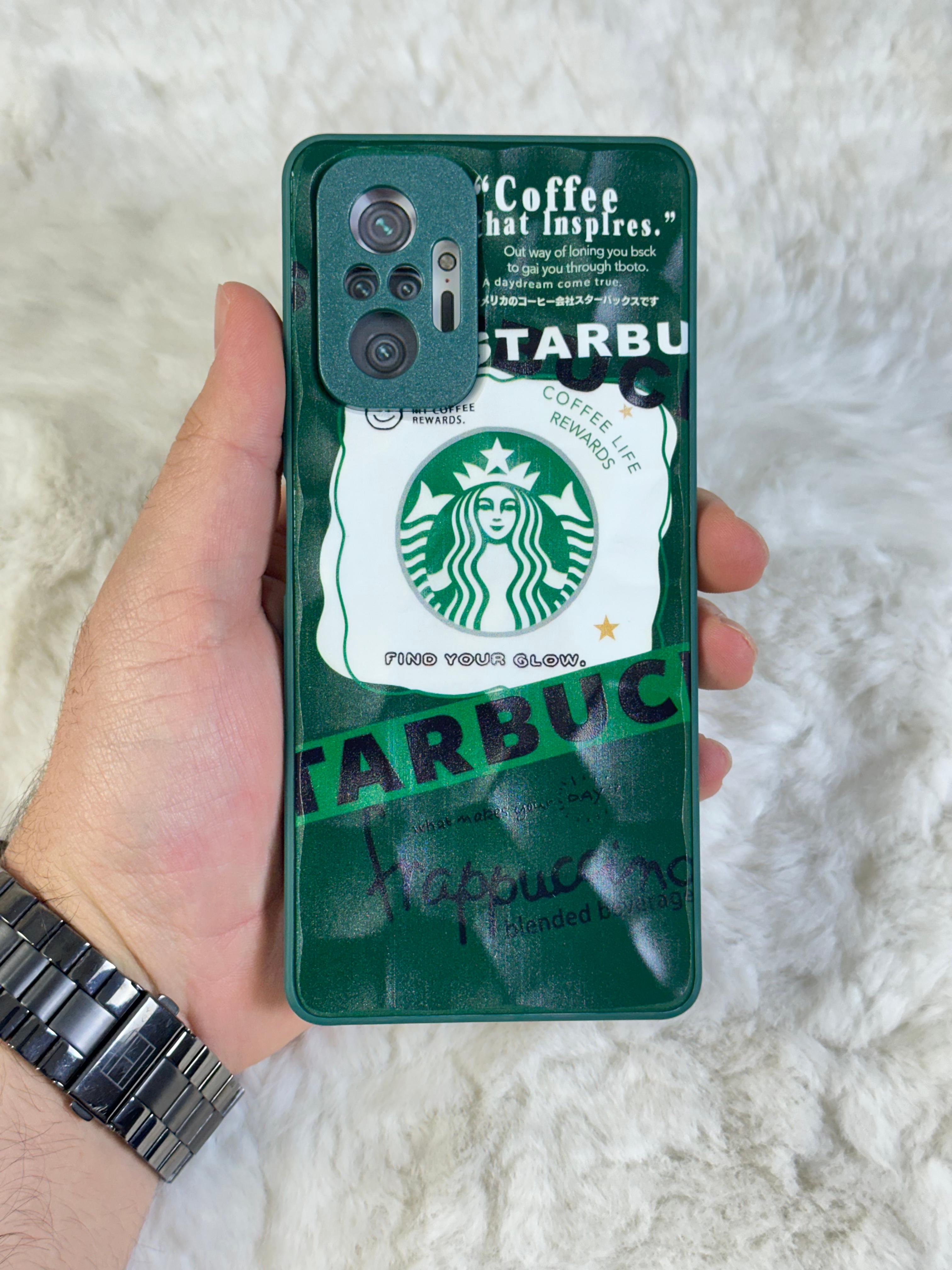 Xiaomi Note 10 Pro uyumlu Arkası Sert Kapaklı Yanları Silikonlu Starbucks-Nike Kılıf  - yeşil star