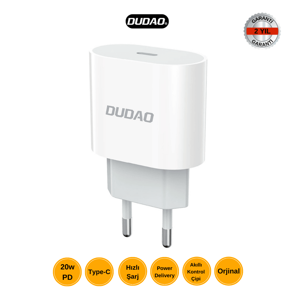 DUDAO A14 20W PD Hızlı Şarj Adaptörü – Kompakt Tasarım & Akıllı Kontrol Çipi