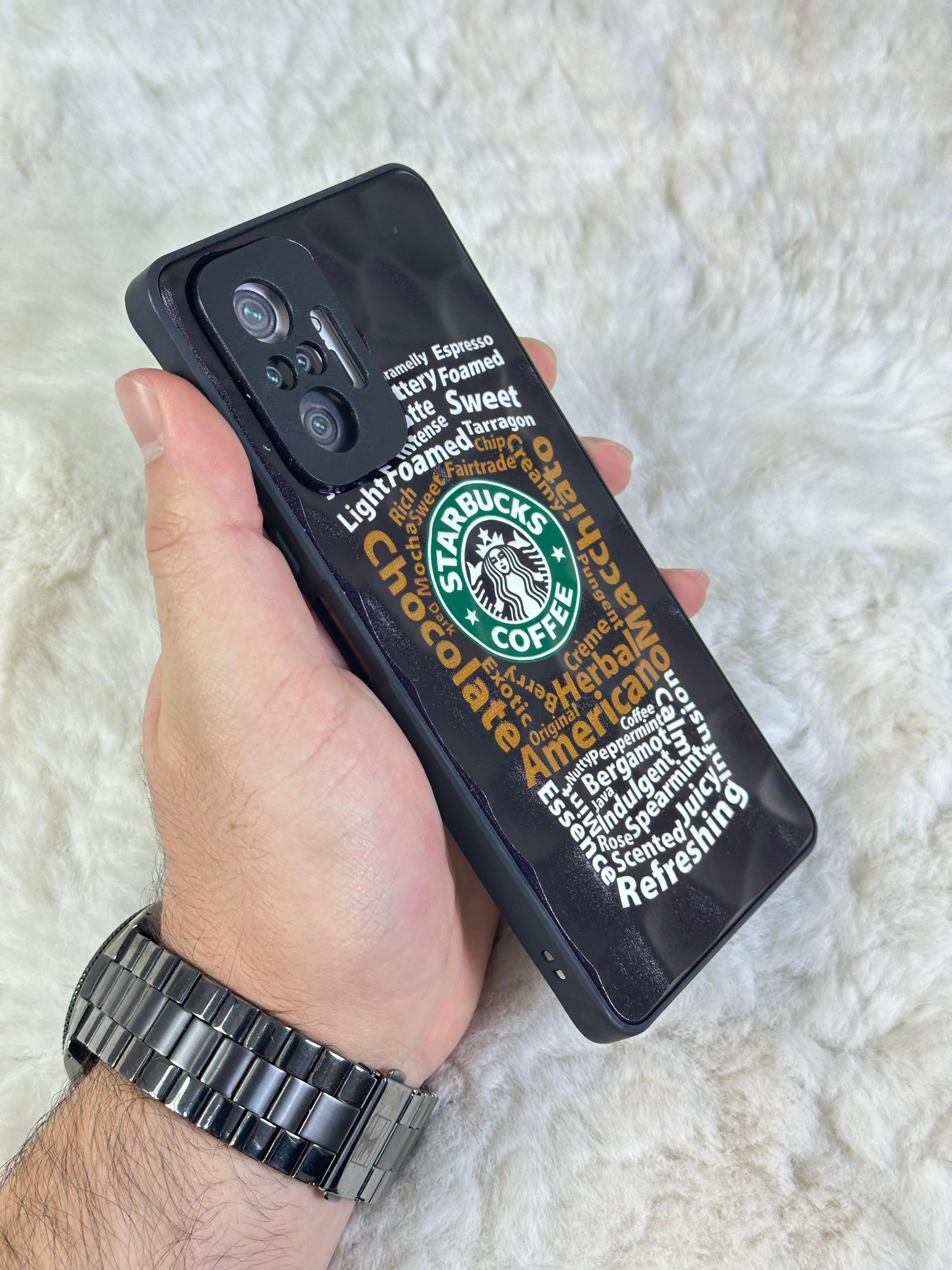 Xiaomi Note 10 Pro uyumlu Arkası Sert Kapaklı Yanları Silikonlu Starbucks-Nike Kılıf  - siyah star