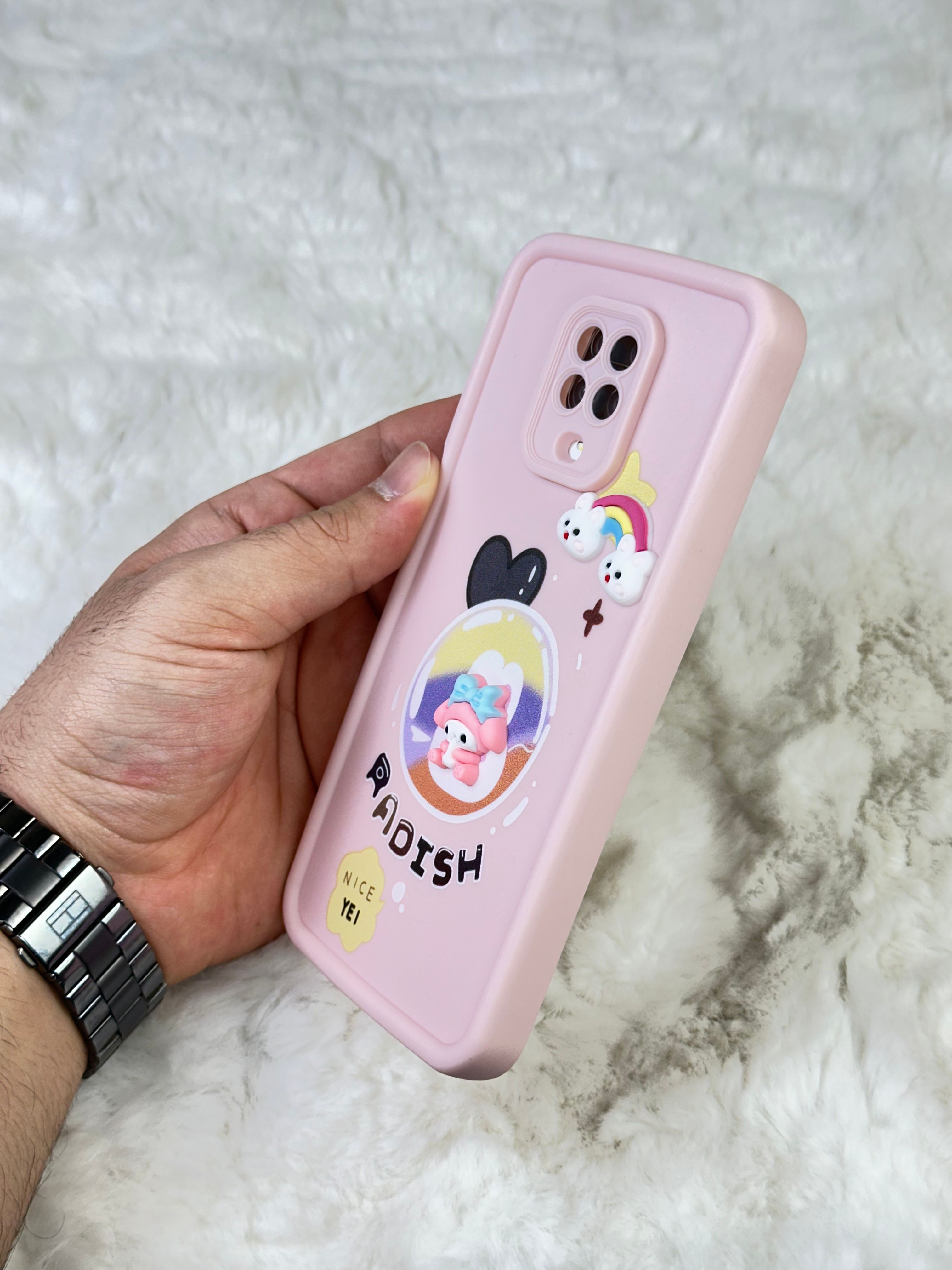 Xiaomi Redmi Note 9 Pro Minimalist Desenli Tatlı Pot Pourri Kılıf - Pembe Radish