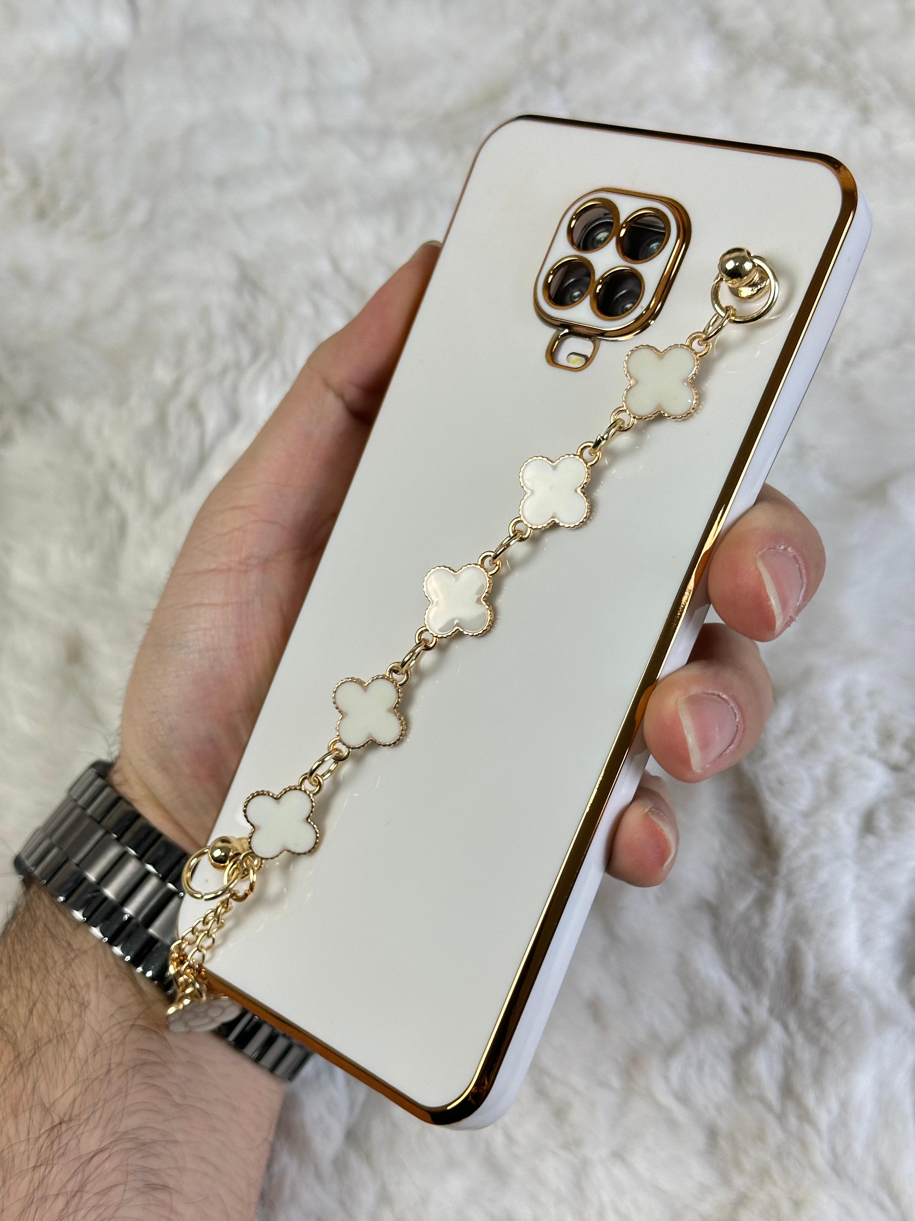 Xiaomi Redmi Note 9 Pro Gold Kenarlı Parlak Kamera Korumalı Elçek Kılıf - Beyaz