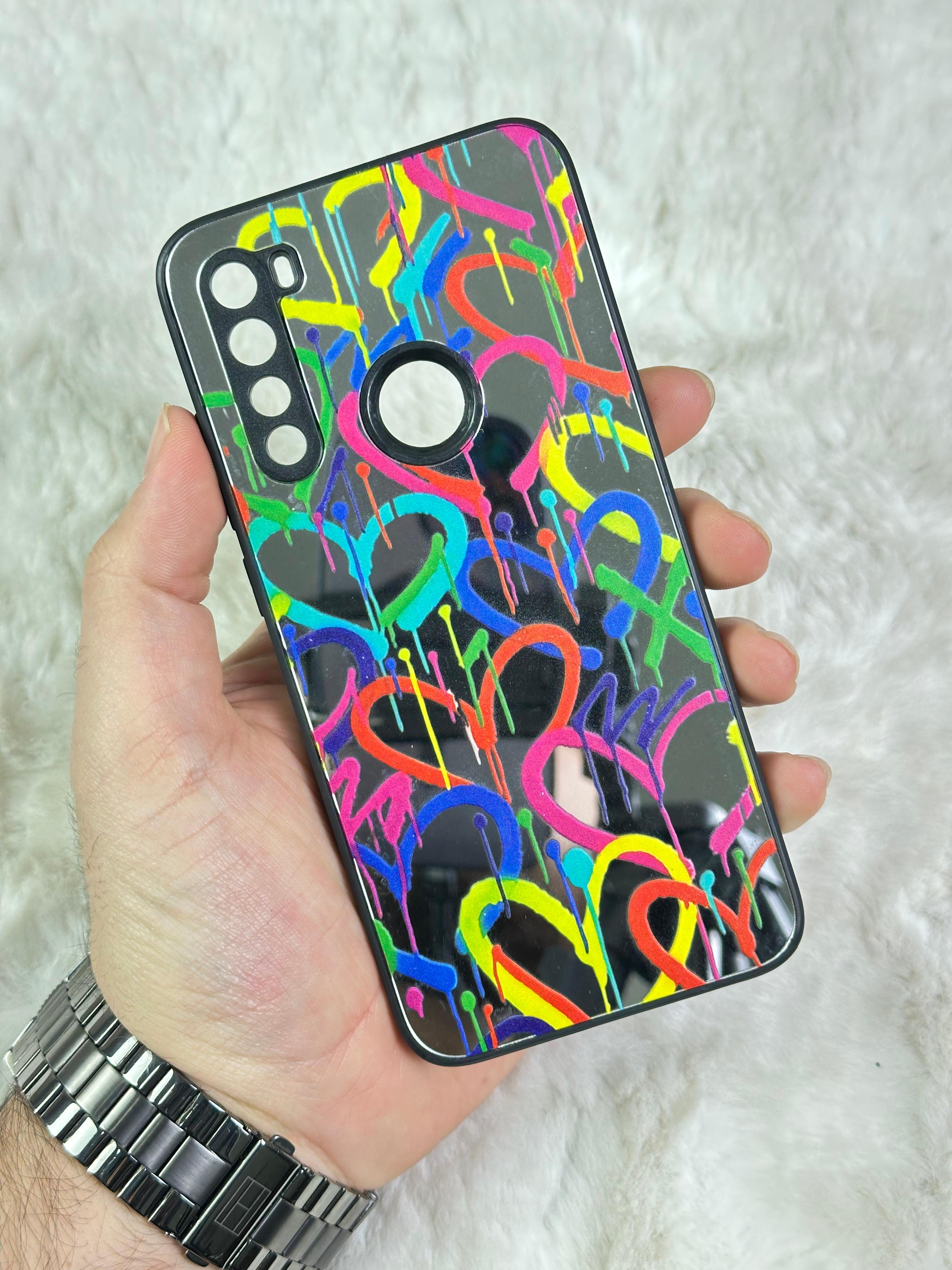 Xiaomi Redmi Note 8 Arkası Aynalı ve Desenli Mirror Kapak  - Kalpli