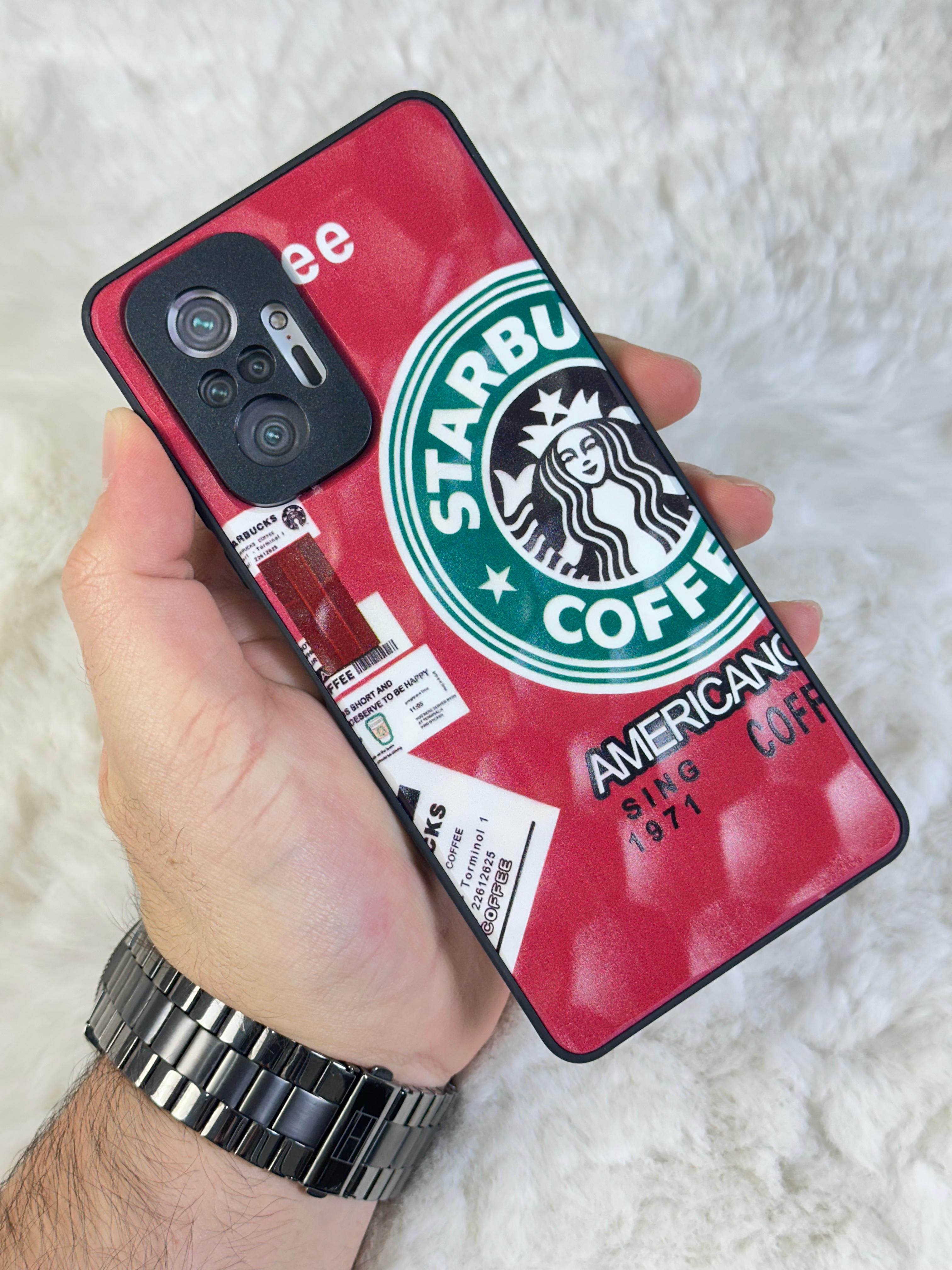 Xiaomi Note 10 Pro uyumlu Arkası Sert Kapaklı Yanları Silikonlu Starbucks-Nike Kılıf  - kırmızı star