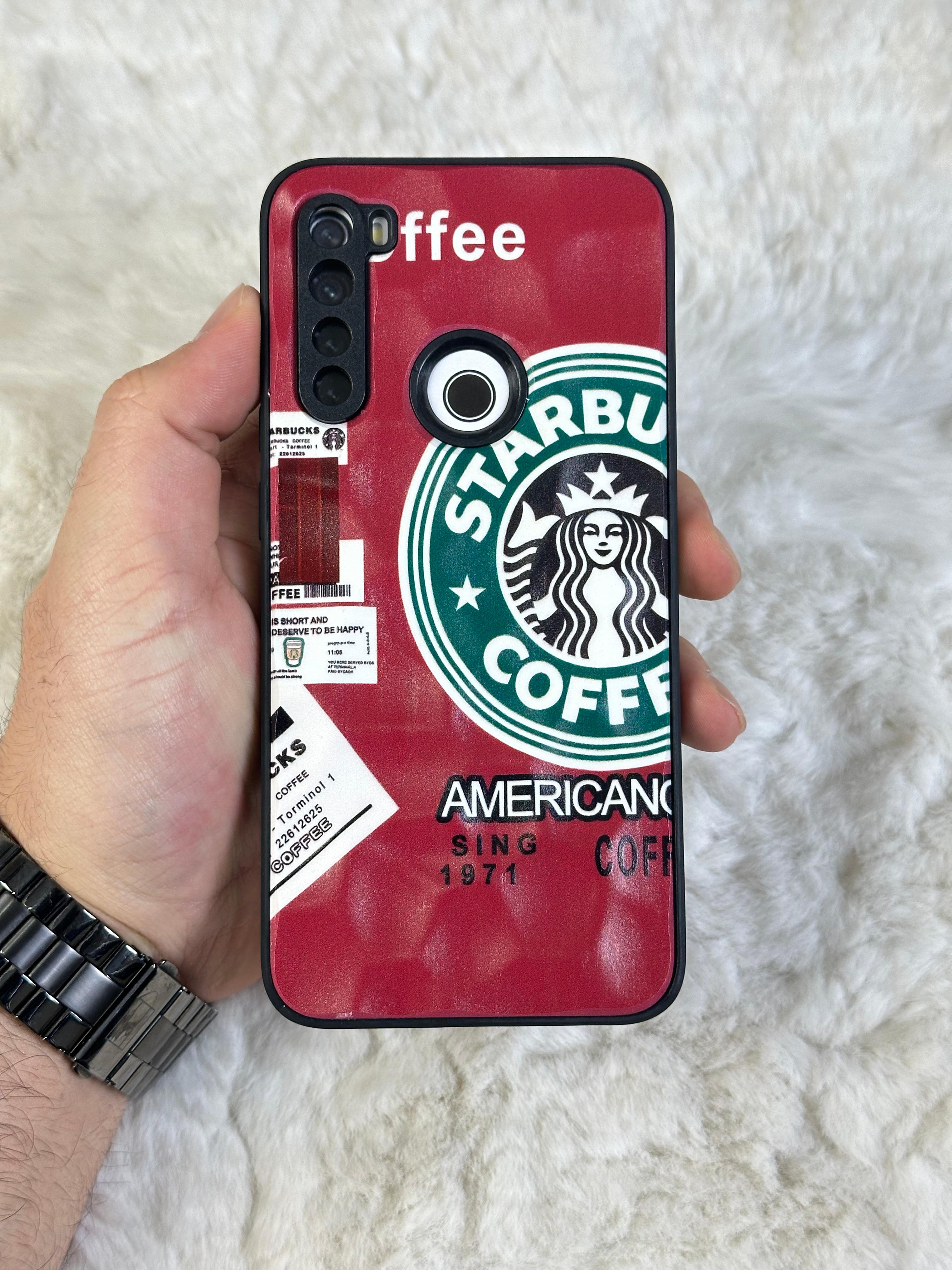 Xiaomi Note 8 uyumlu Arkası Sert Kapaklı Yanları Silikonlu Starbucks-Nike Kılıf  - kırmızı star