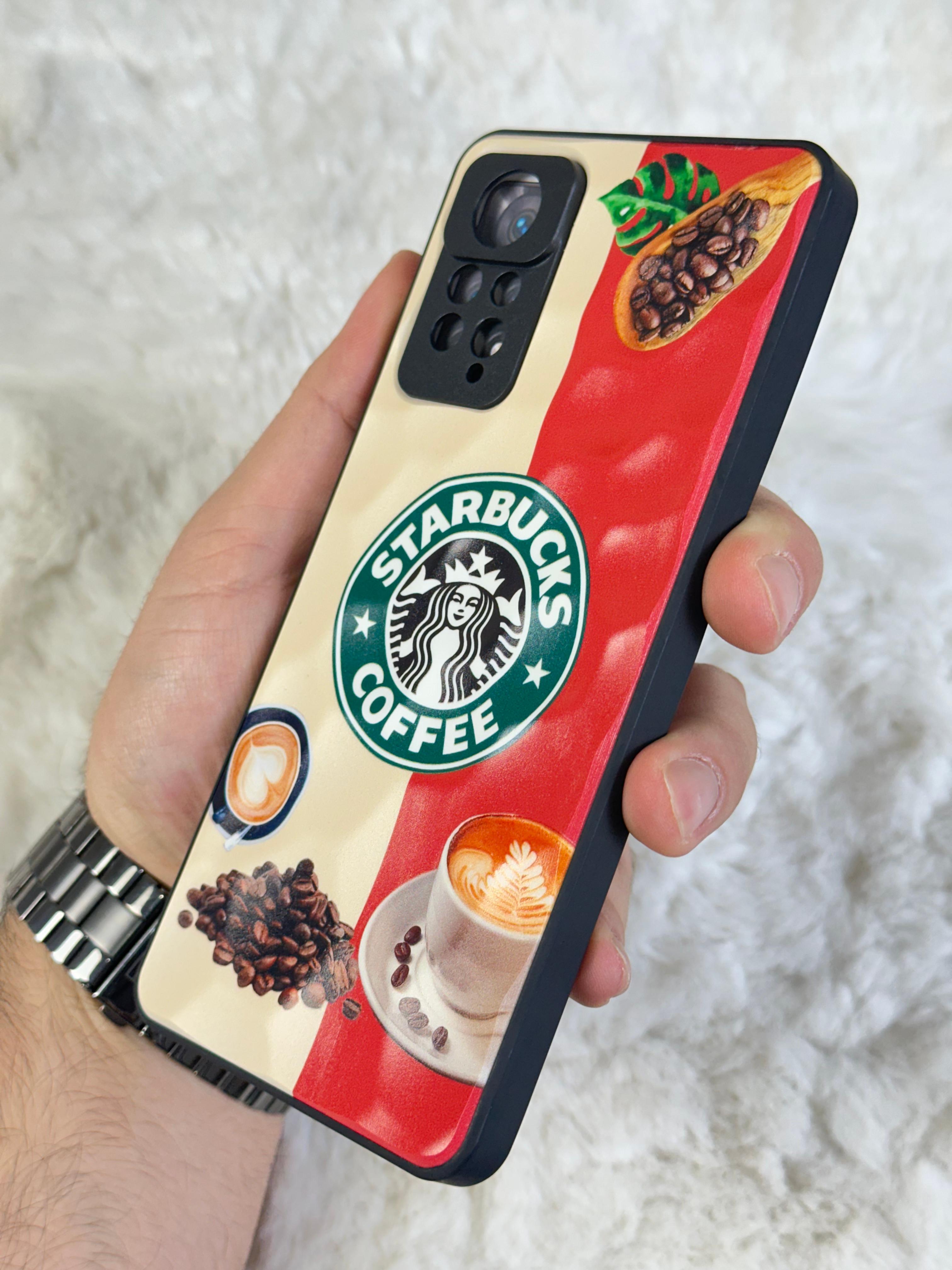 Xiaomi Note 11 Pro uyumlu Arkası Sert Kapaklı Yanları Silikonlu Starbucks-Nike Kılıf  - beyaz kırmızı star