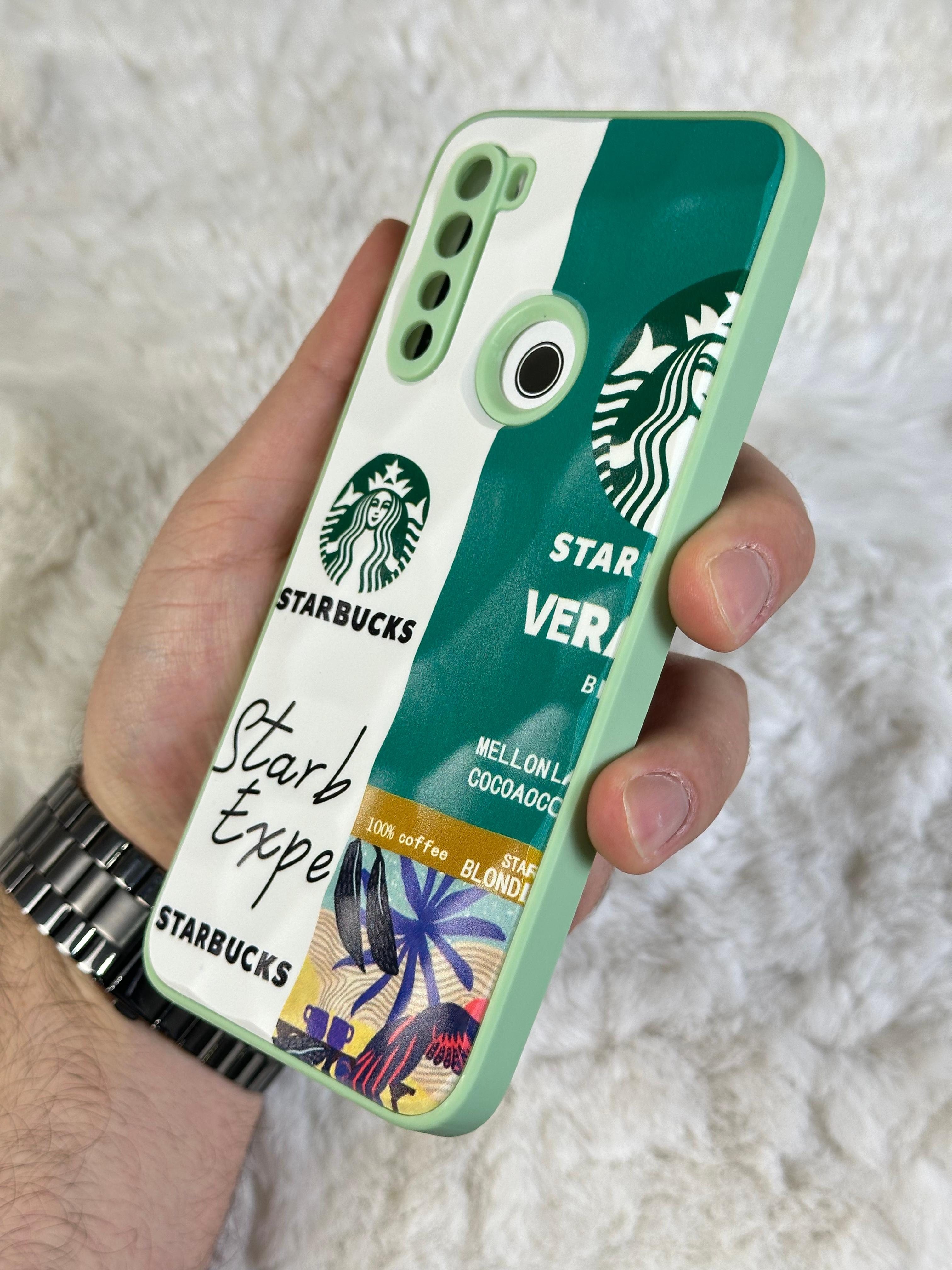 Xiaomi Note 8 uyumlu Arkası Sert Kapaklı Yanları Silikonlu Starbucks-Nike Kılıf  - beyaz yeşil star