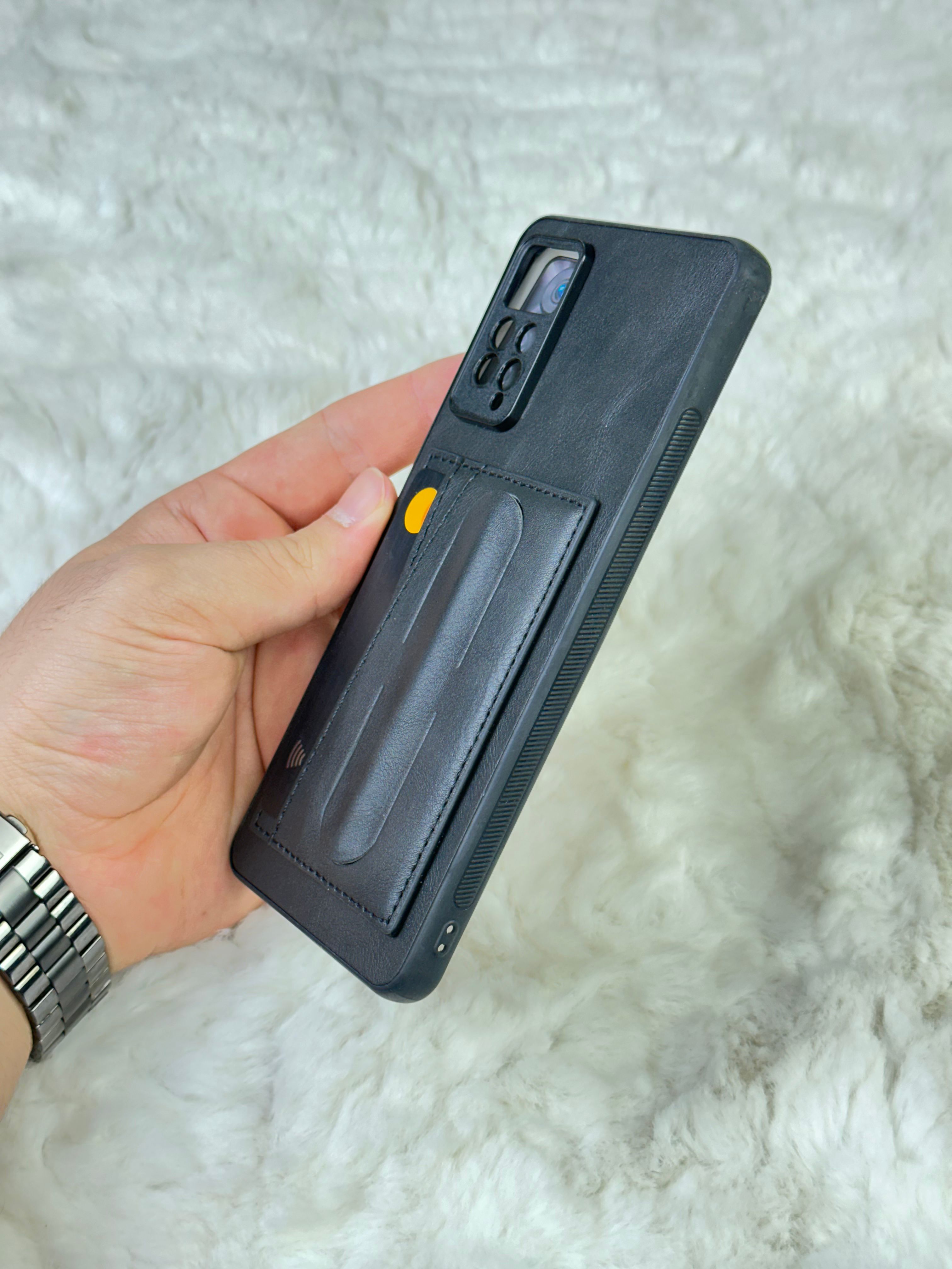 Xiaomi Note 11 Pro Stand Olabilen Arkası Deri İçi Süet Deri Kartvizitli Kılıf 