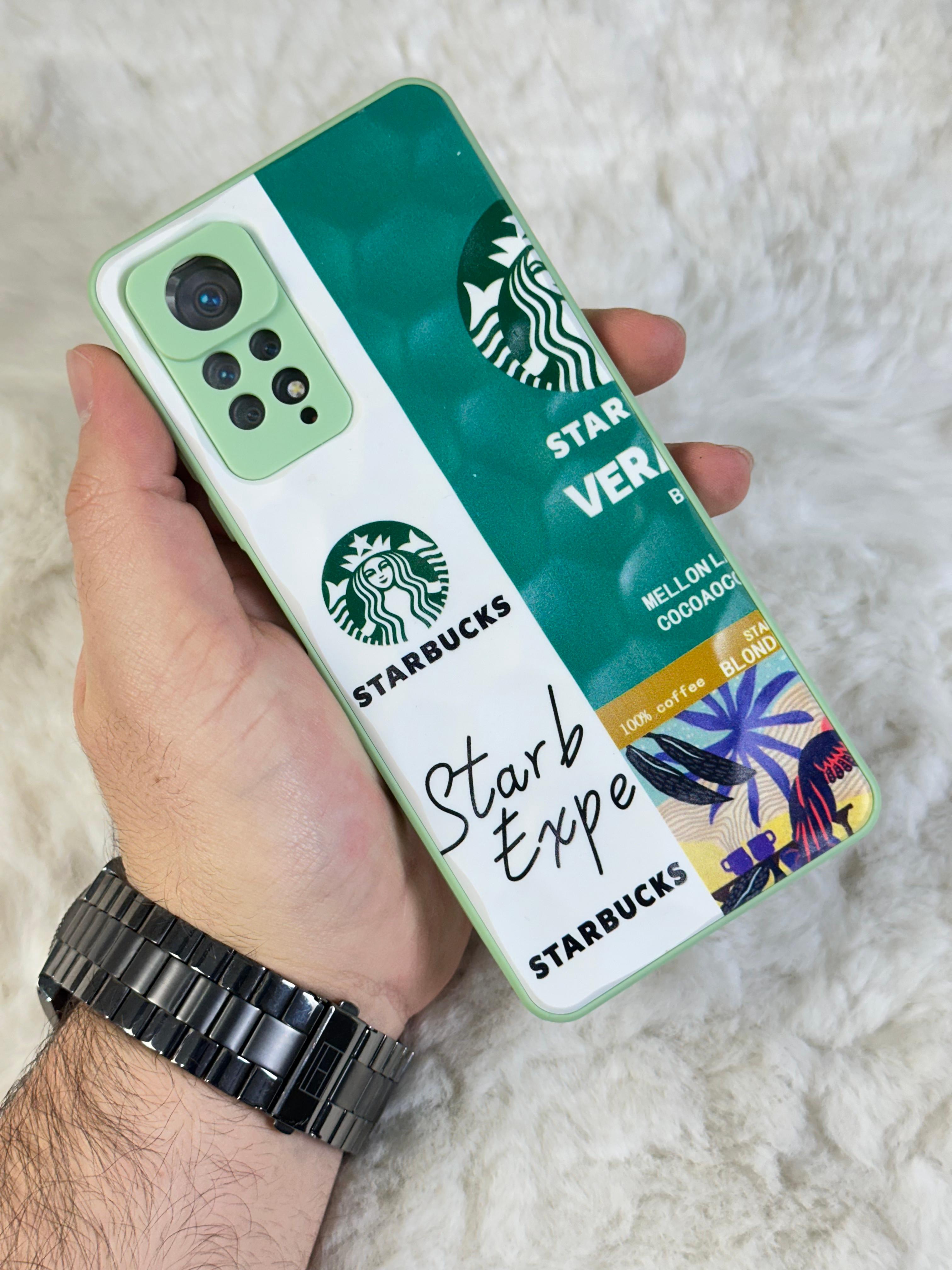 Xiaomi Note 11 Pro uyumlu Arkası Sert Kapaklı Yanları Silikonlu Starbucks-Nike Kılıf  - beyaz yeşil star