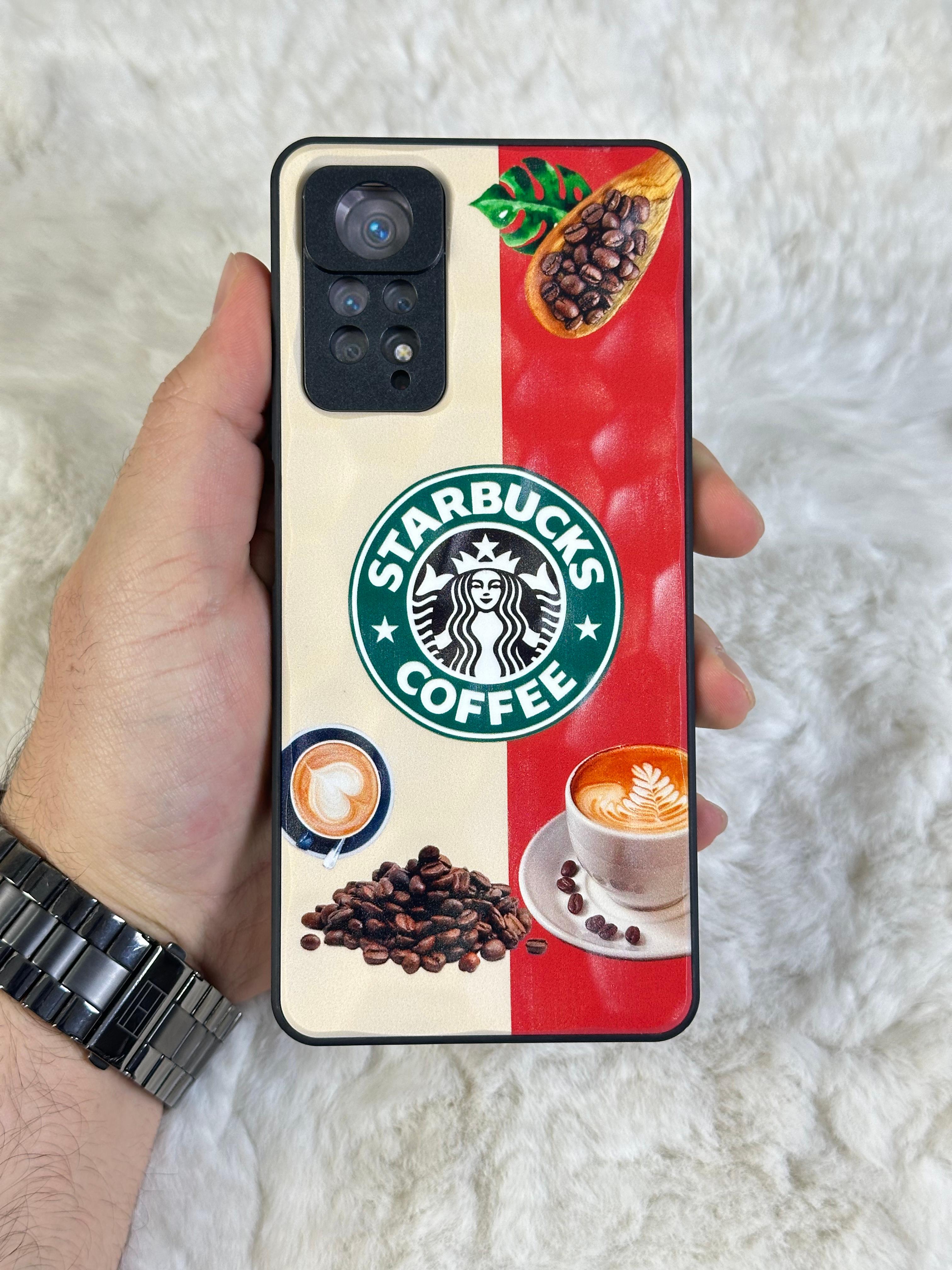 Xiaomi Note 11 Pro uyumlu Arkası Sert Kapaklı Yanları Silikonlu Starbucks-Nike Kılıf  - beyaz kırmızı star