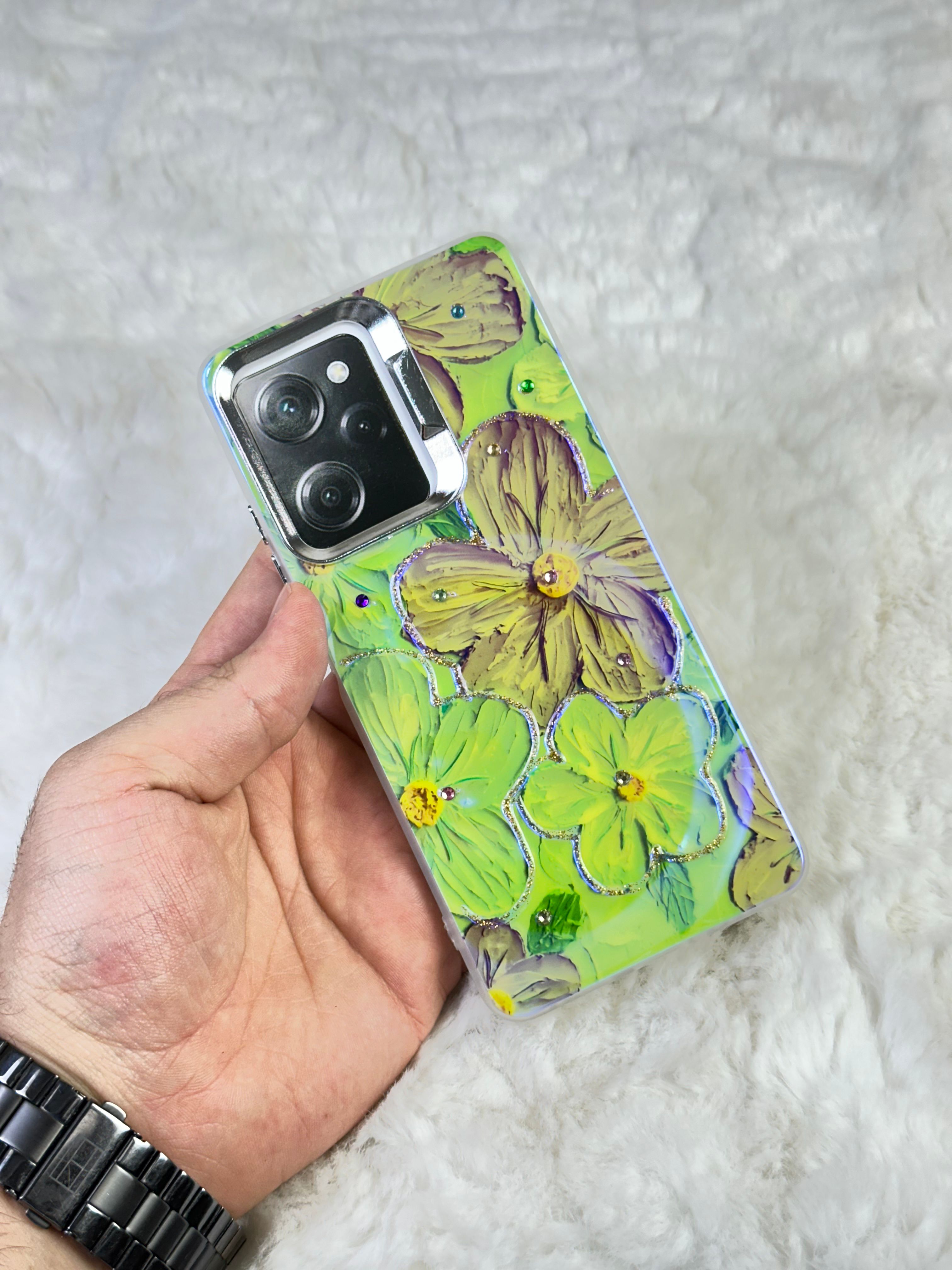 Xiaomi Redmi Note 12 Pro 5G Parlak Çiçekli Taşlı Desenli Paint Kılıf