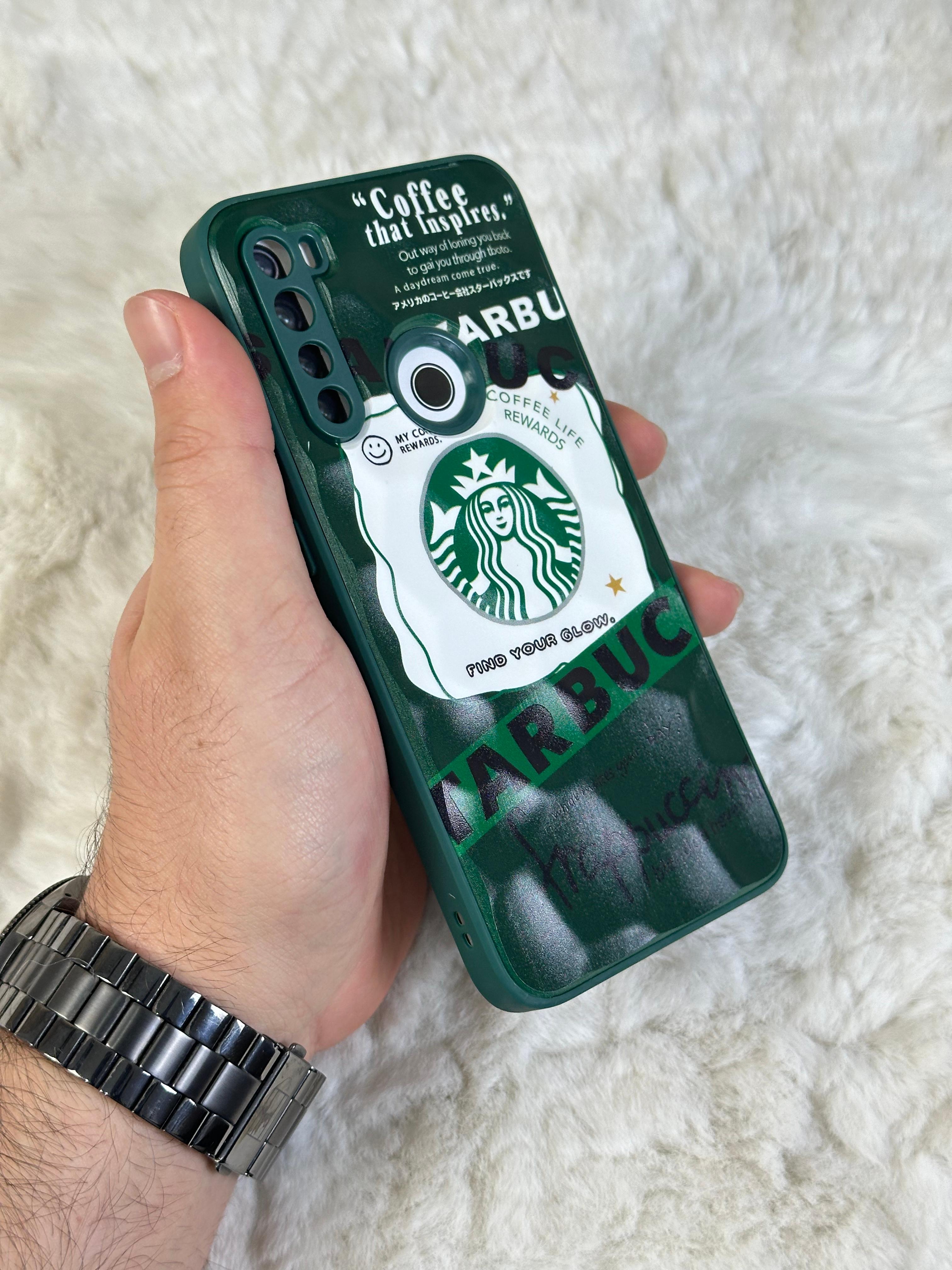 Xiaomi Note 8 uyumlu Arkası Sert Kapaklı Yanları Silikonlu Starbucks-Nike Kılıf  - yeşil star